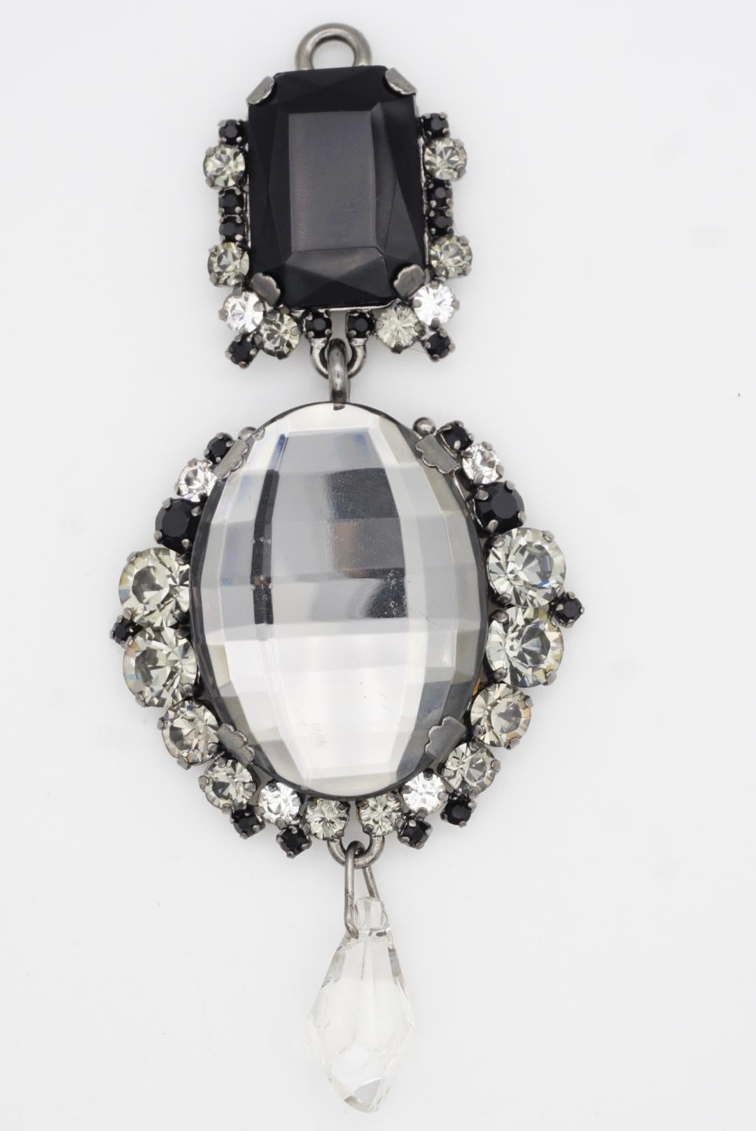 CHRISTIAN DIOR by John Galliano 2007 Large Grey Oval Black Crystal Drop Pendant For Sale 3