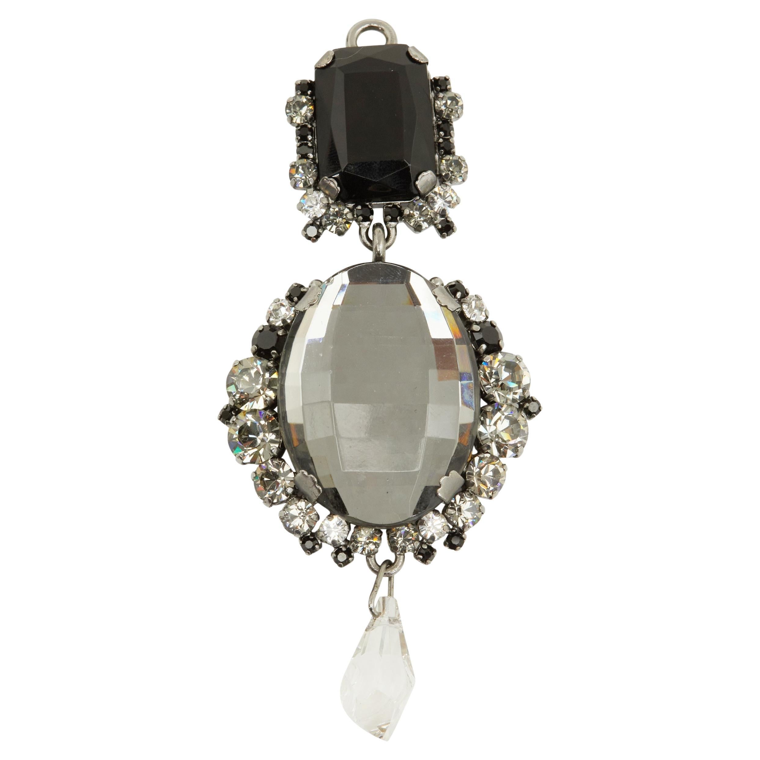 CHRISTIAN DIOR by John Galliano 2007 Large Grey Oval Black Crystal Drop Pendant For Sale