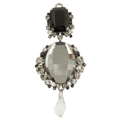 CHRISTIAN DIOR by John Galliano 2007 Large Grey Oval Black Crystal Drop Pendant