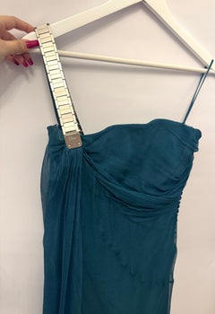 Christian Dior by John Galliano 2007 petrol blue chiffon silk cocktail dress