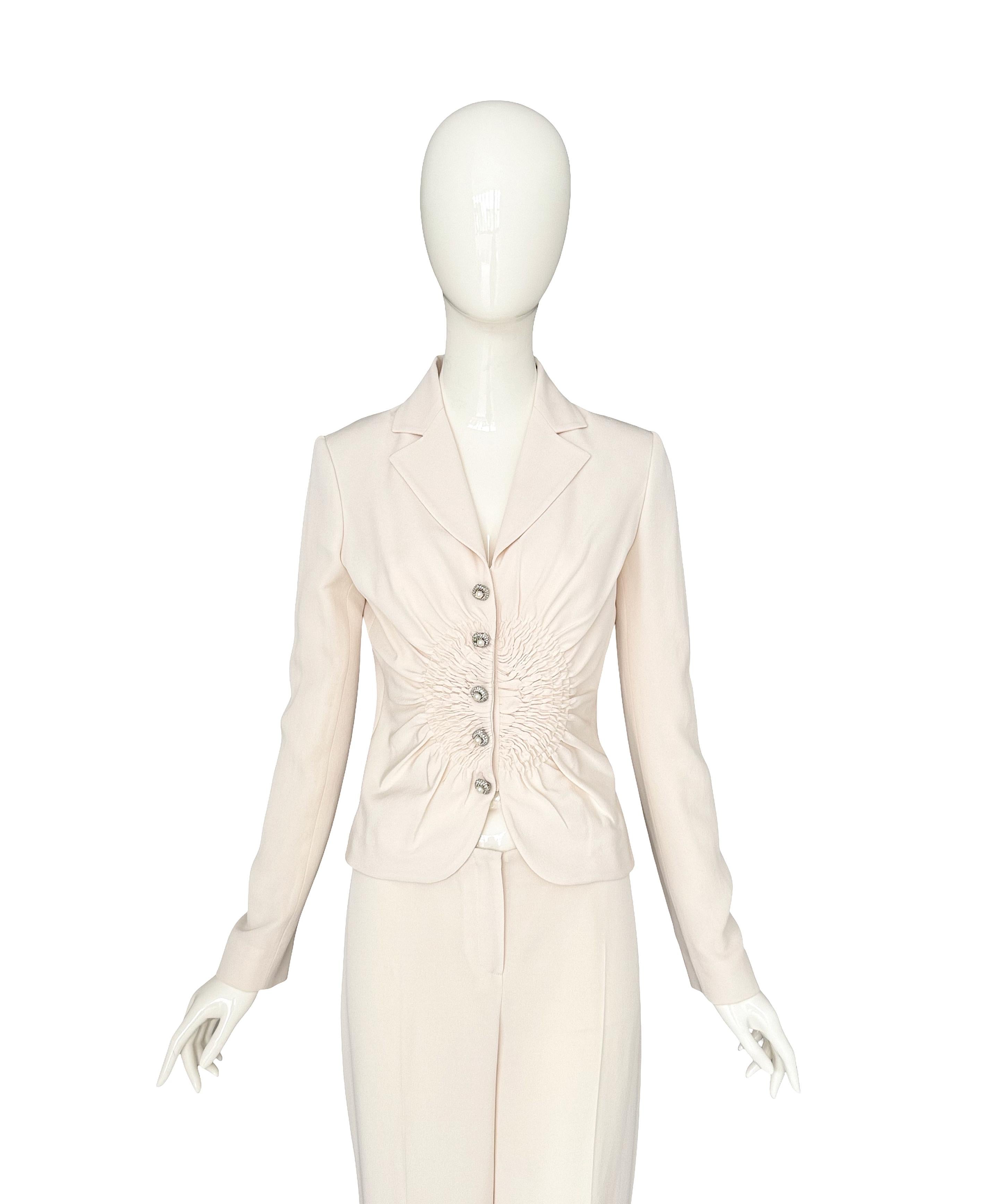 Christian Dior by John Galliano 2007 Resort Anzug aus elfenbeinfarbener Seide mit verzierten Knöpfen im Angebot 3
