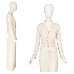 Christian Dior by John Galliano 2007 Resort Ivory Silk Embellished Buttons Suit