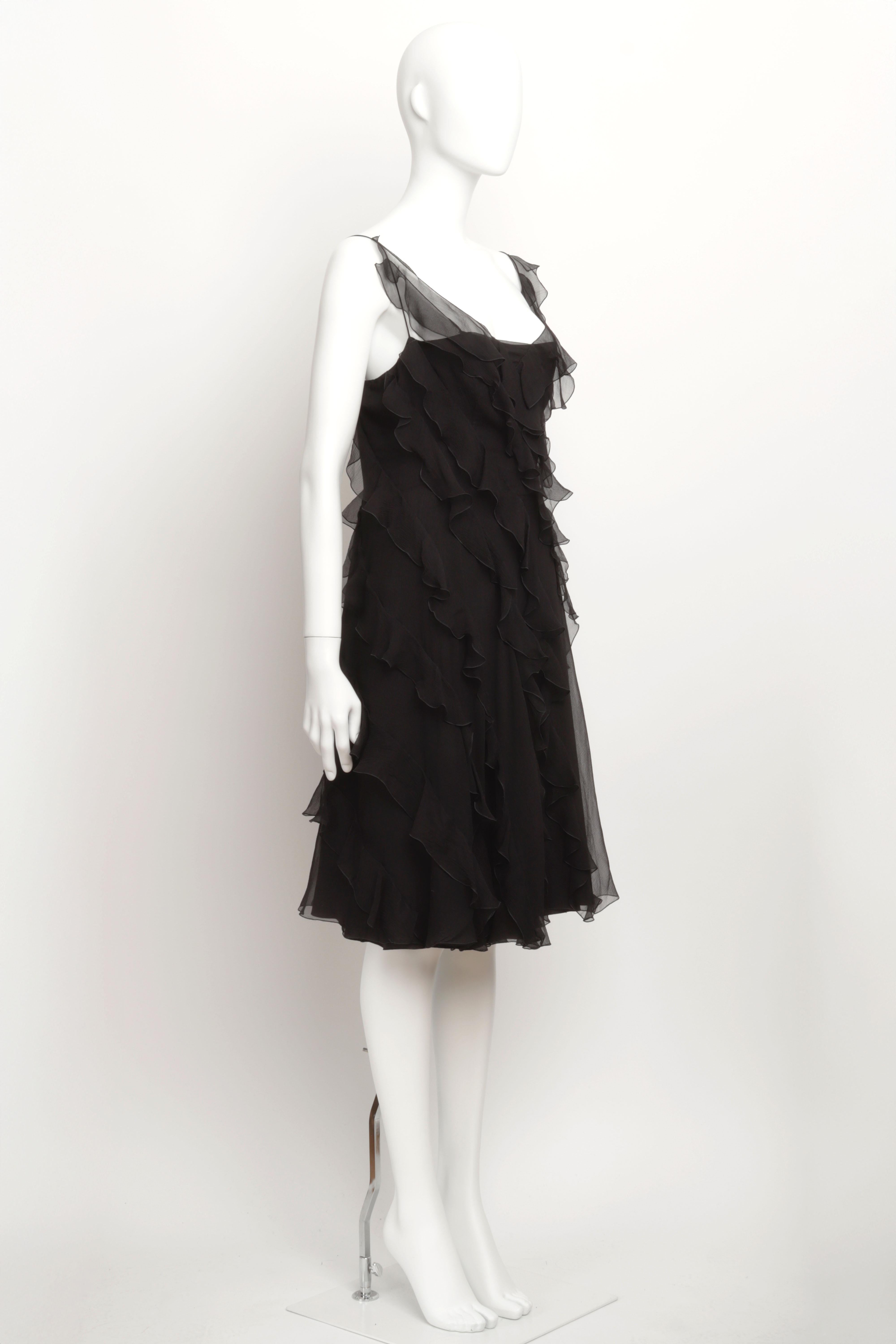 Christian Dior by John Galliano 2008 Bias Cut Ruffle Slip Dress in Black Silk Size 44 FR

Iconic dress from the Christian Dior 2008 Cruise Collection by John Galliano. Signature Galliano design with bias cut slip dress base with silk chiffon ruffles