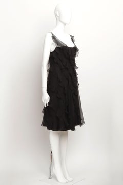Christian Dior by John Galliano 2008 Bias Cut Ruffle Slip Dress in Black Silk