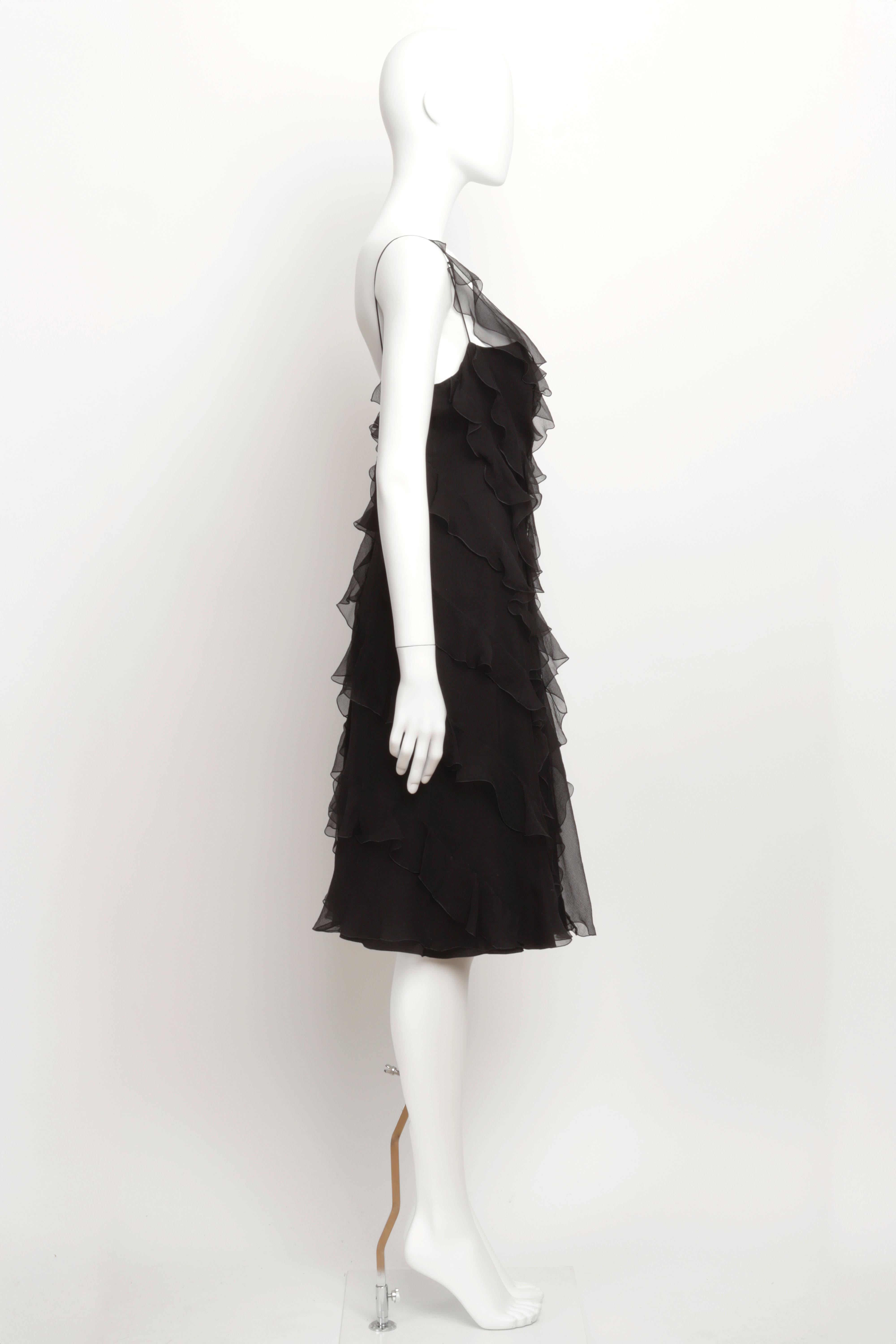 Christian Dior by John Galliano 2008 Bias Cut Ruffle Slip Dress in Black Silk In Excellent Condition For Sale In London, GB