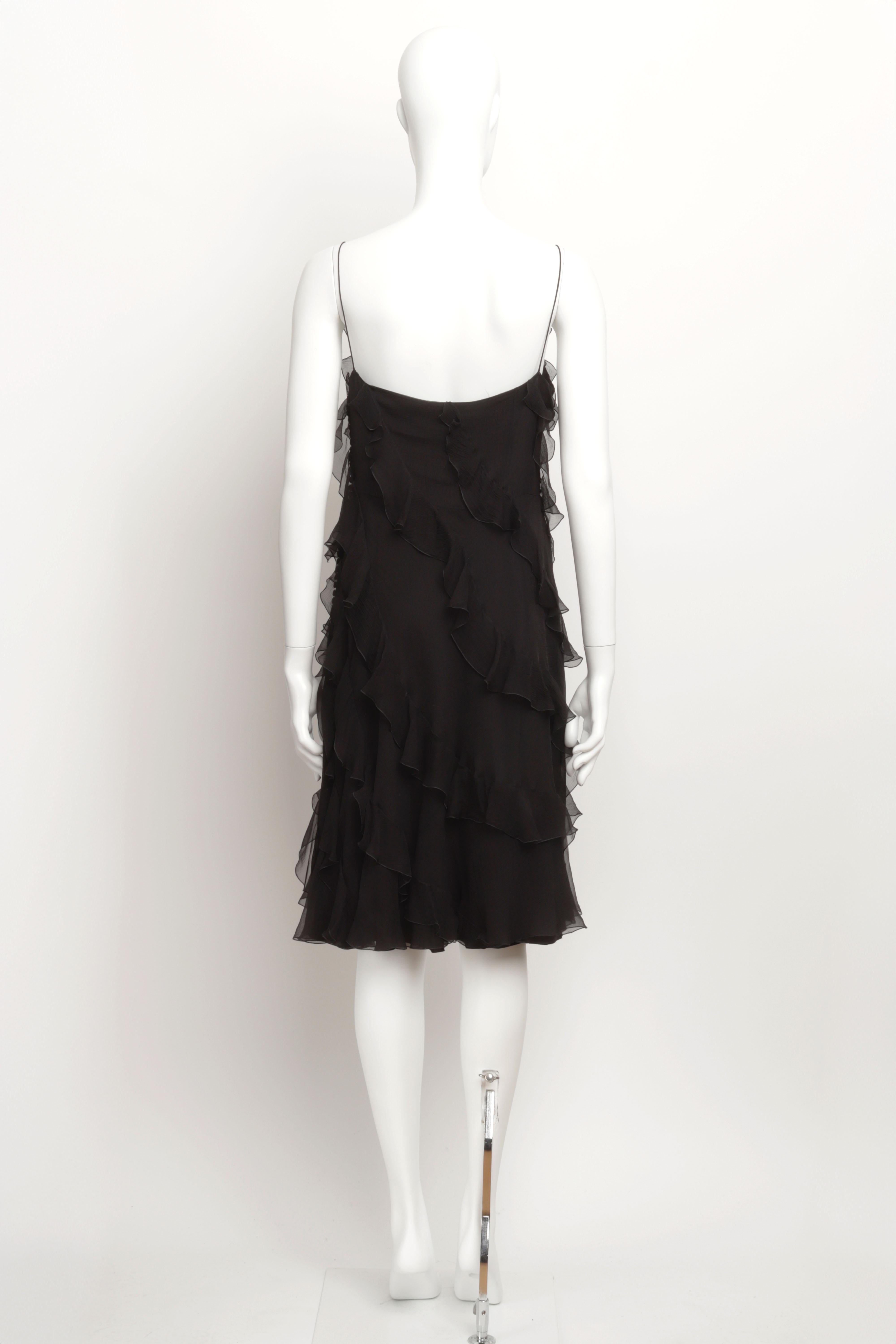 Women's Christian Dior by John Galliano 2008 Bias Cut Ruffle Slip Dress in Black Silk For Sale