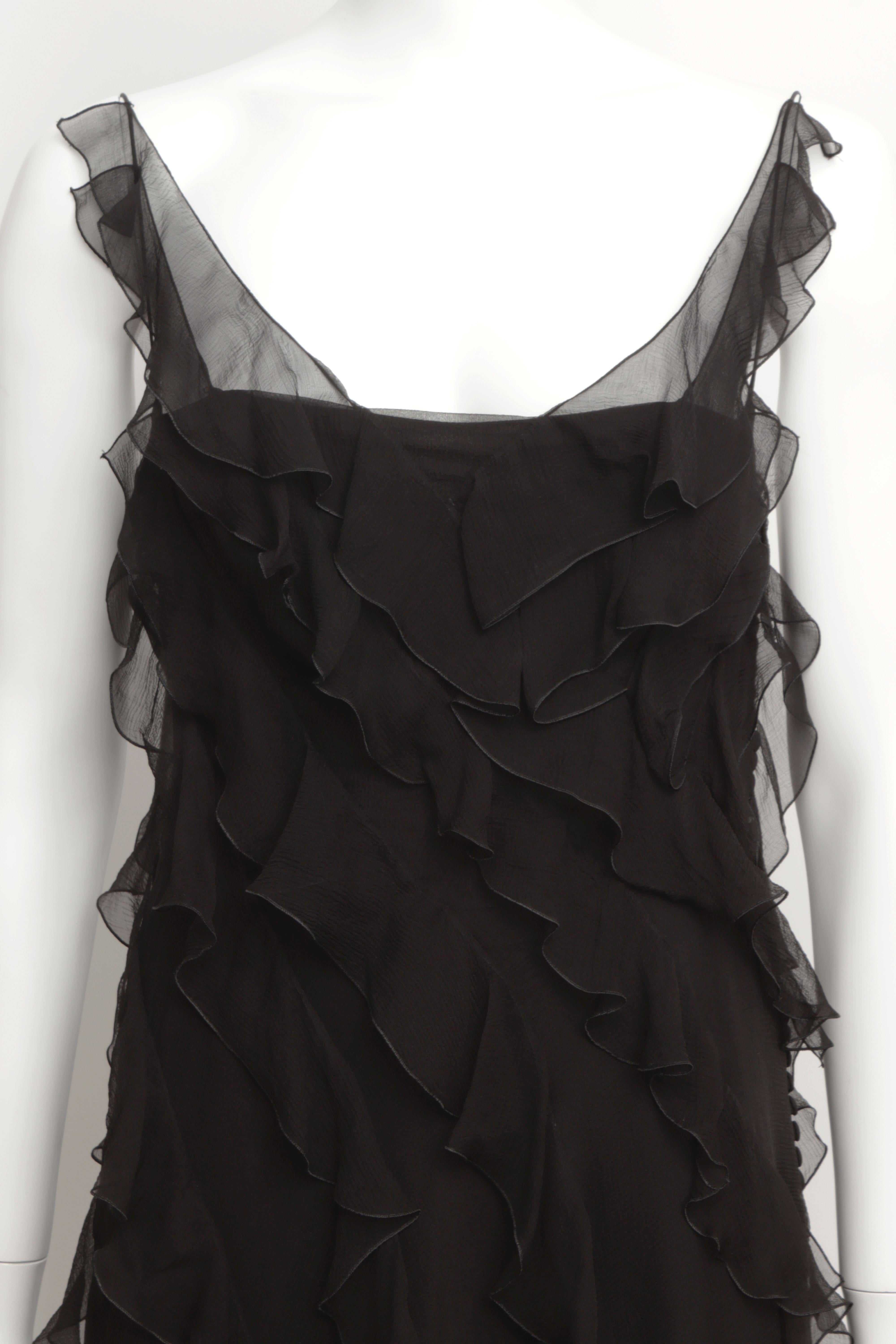 Christian Dior by John Galliano 2008 Bias Cut Ruffle Slip Dress in Black Silk For Sale 1