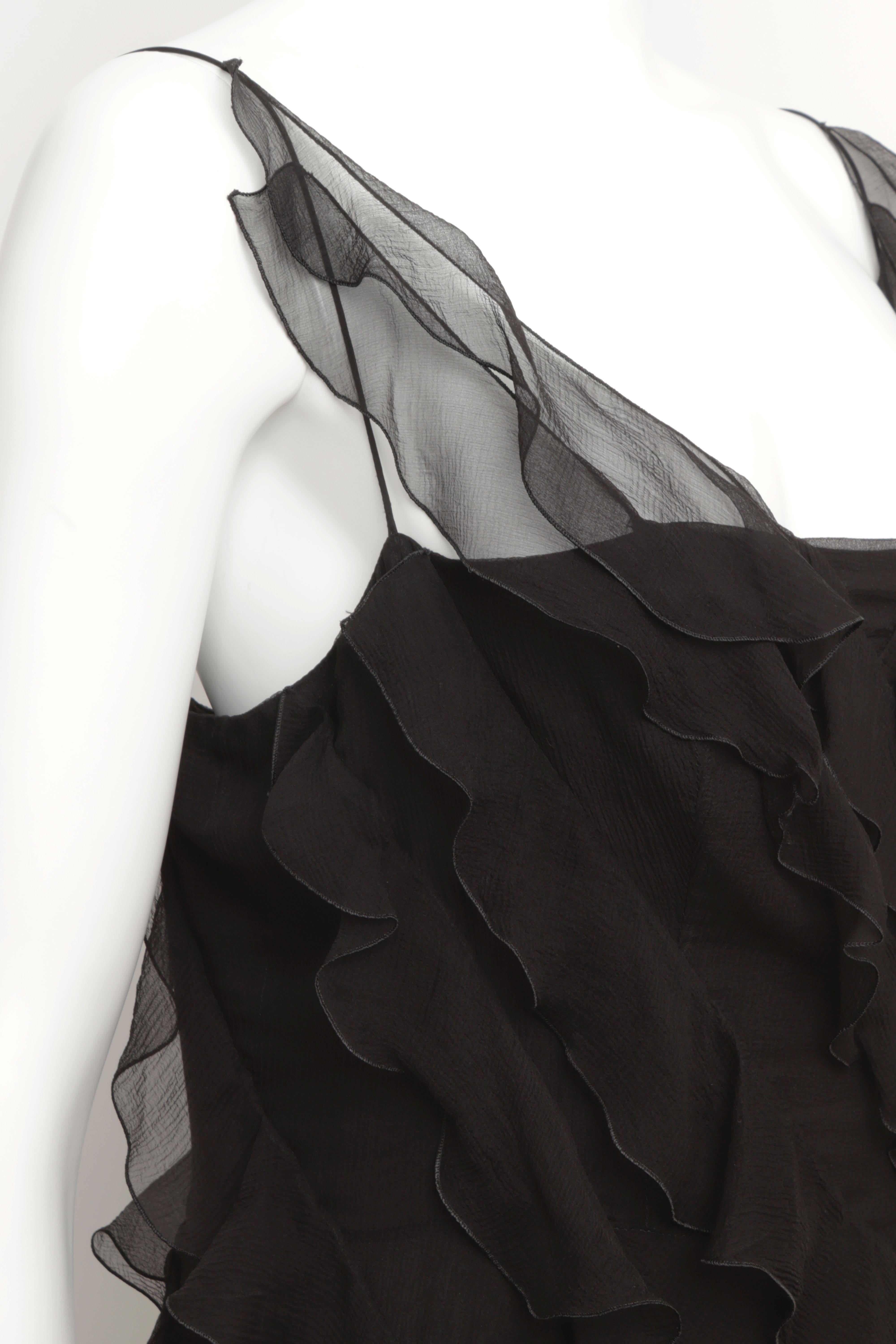 Christian Dior by John Galliano 2008 Bias Cut Ruffle Slip Dress in Black Silk For Sale 2