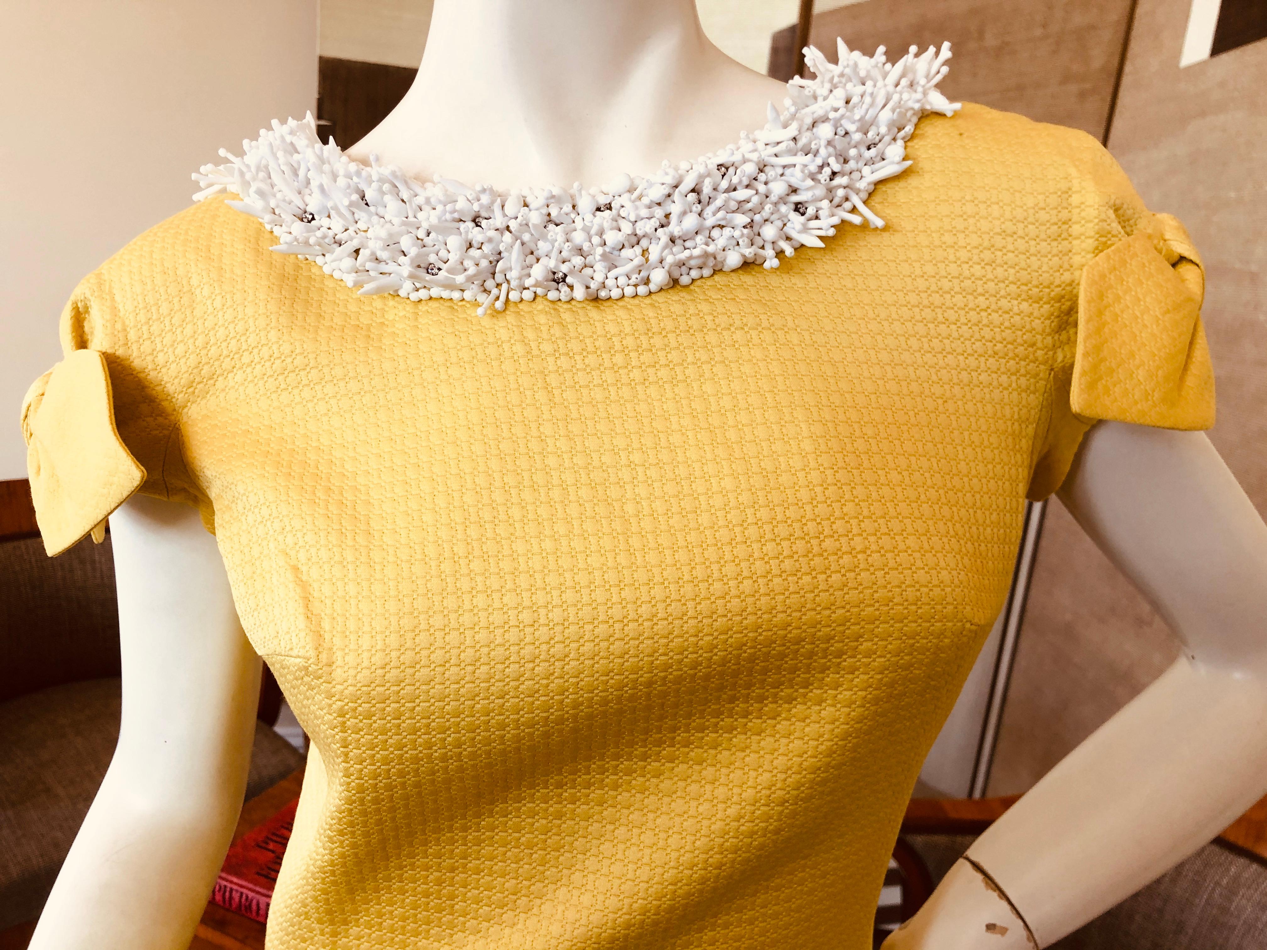 Women's or Men's Christian Dior by John Galliano '99 Yellow Day Dress with Bows and Beaded Collar For Sale
