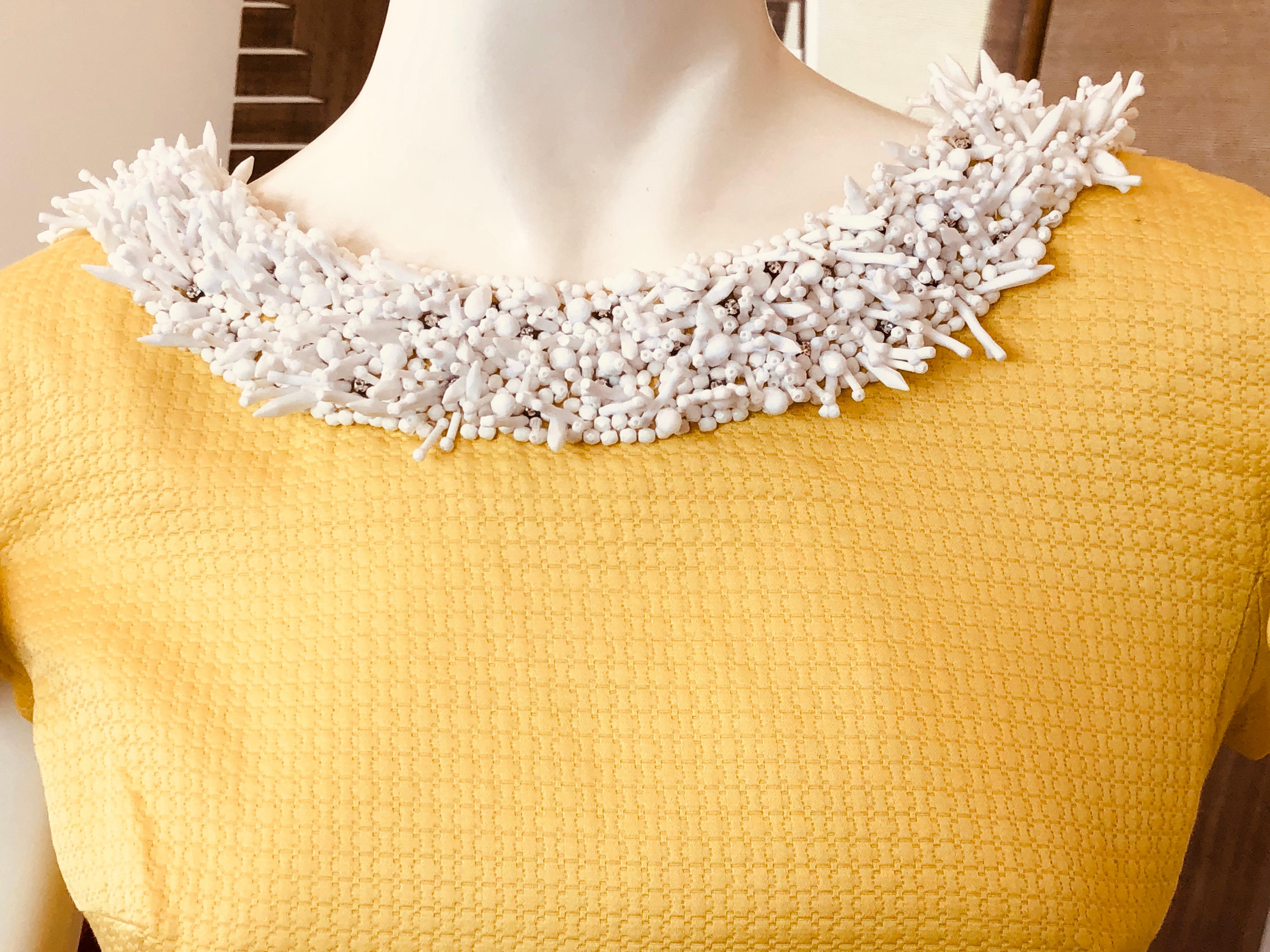 Christian Dior by John Galliano '99 Yellow Day Dress with Bows and Beaded Collar For Sale 1