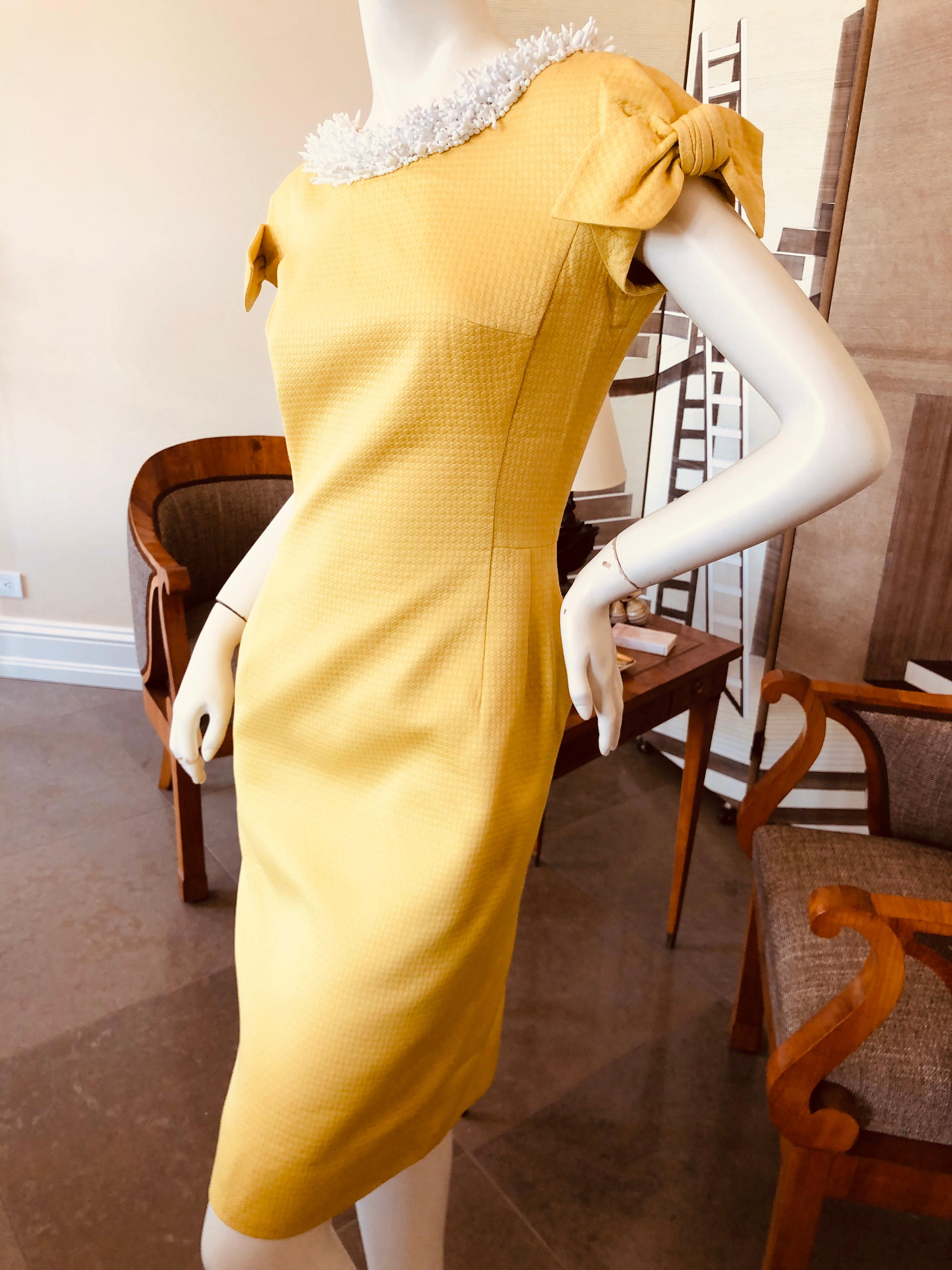 Christian Dior by John Galliano '99 Yellow Day Dress with Bows and Beaded Collar For Sale 3