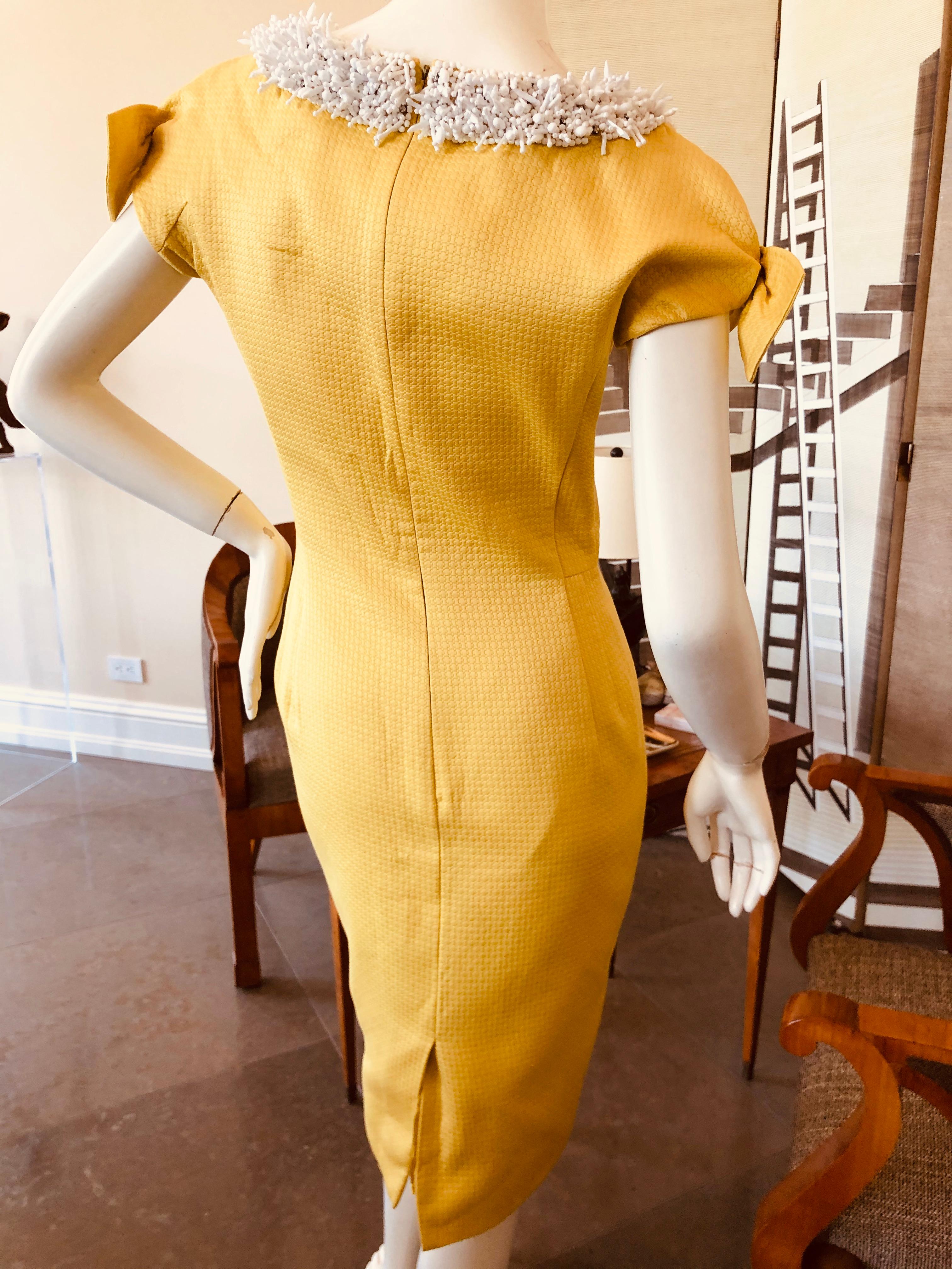 Christian Dior by John Galliano '99 Yellow Day Dress with Bows and Beaded Collar For Sale 4