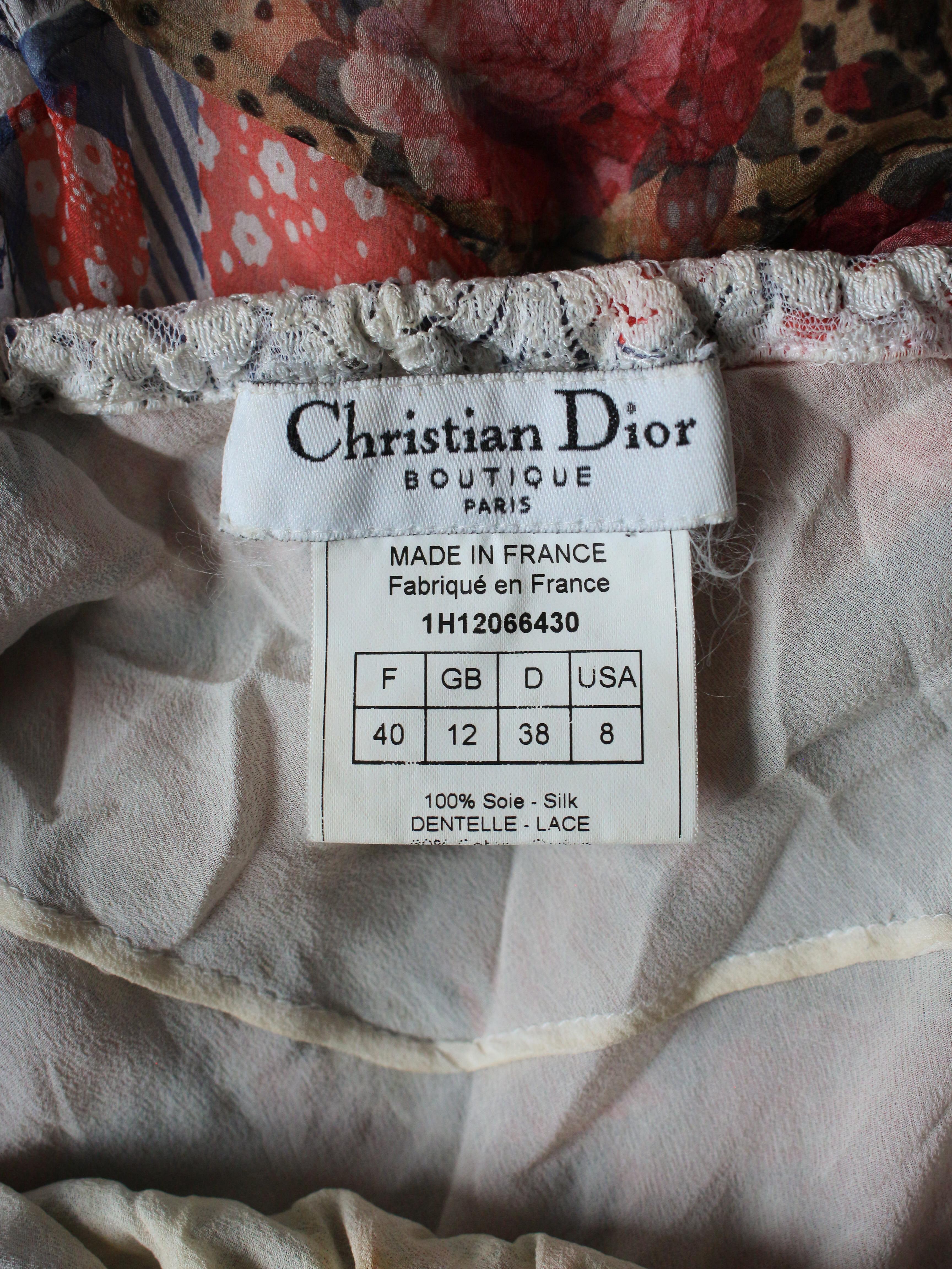 Christian Galliano for Christian Dior A/W01 Abito in chiffon di seta stampata con volant in vendita 14