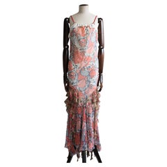 Christian Dior by John Galliano A/W01 Printed Silk Chiffon Ruffled Gown