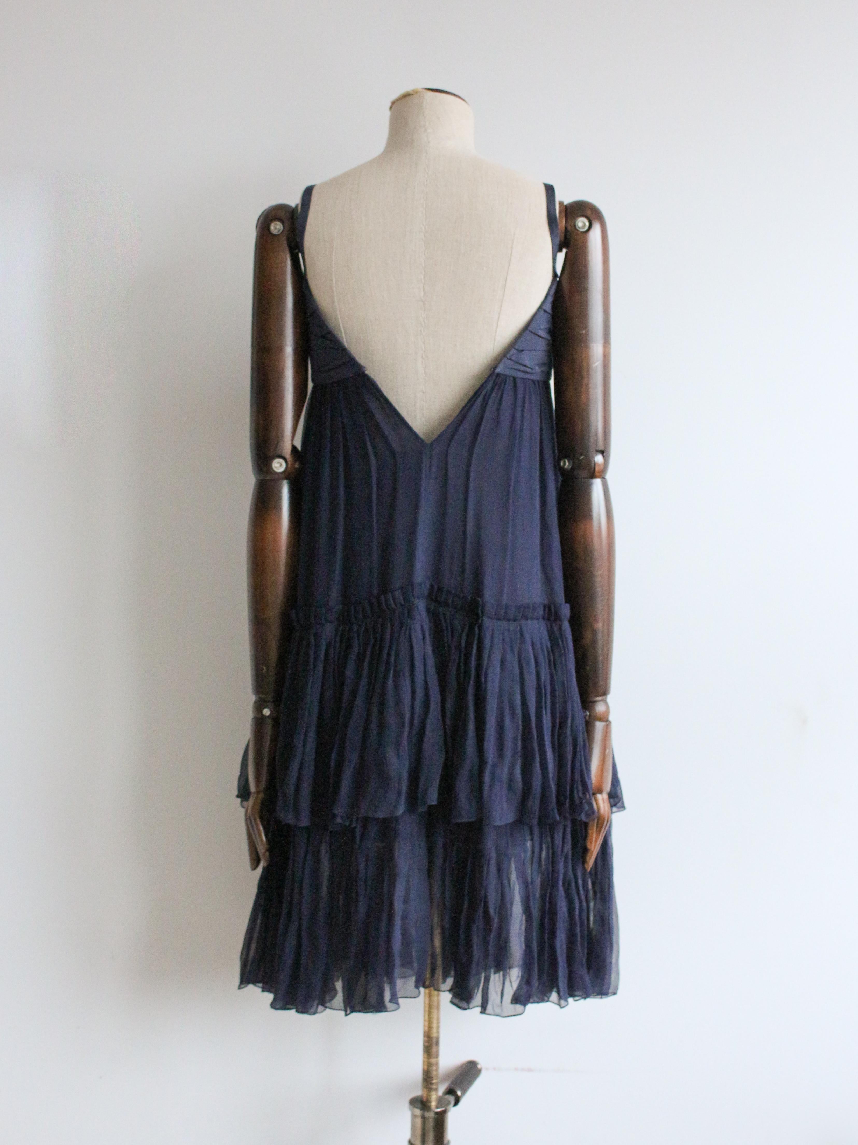 Christian Dior by John Galliano A/W08 Navy Silk Chiffon Babydoll Dress In Good Condition In Manchester, GB