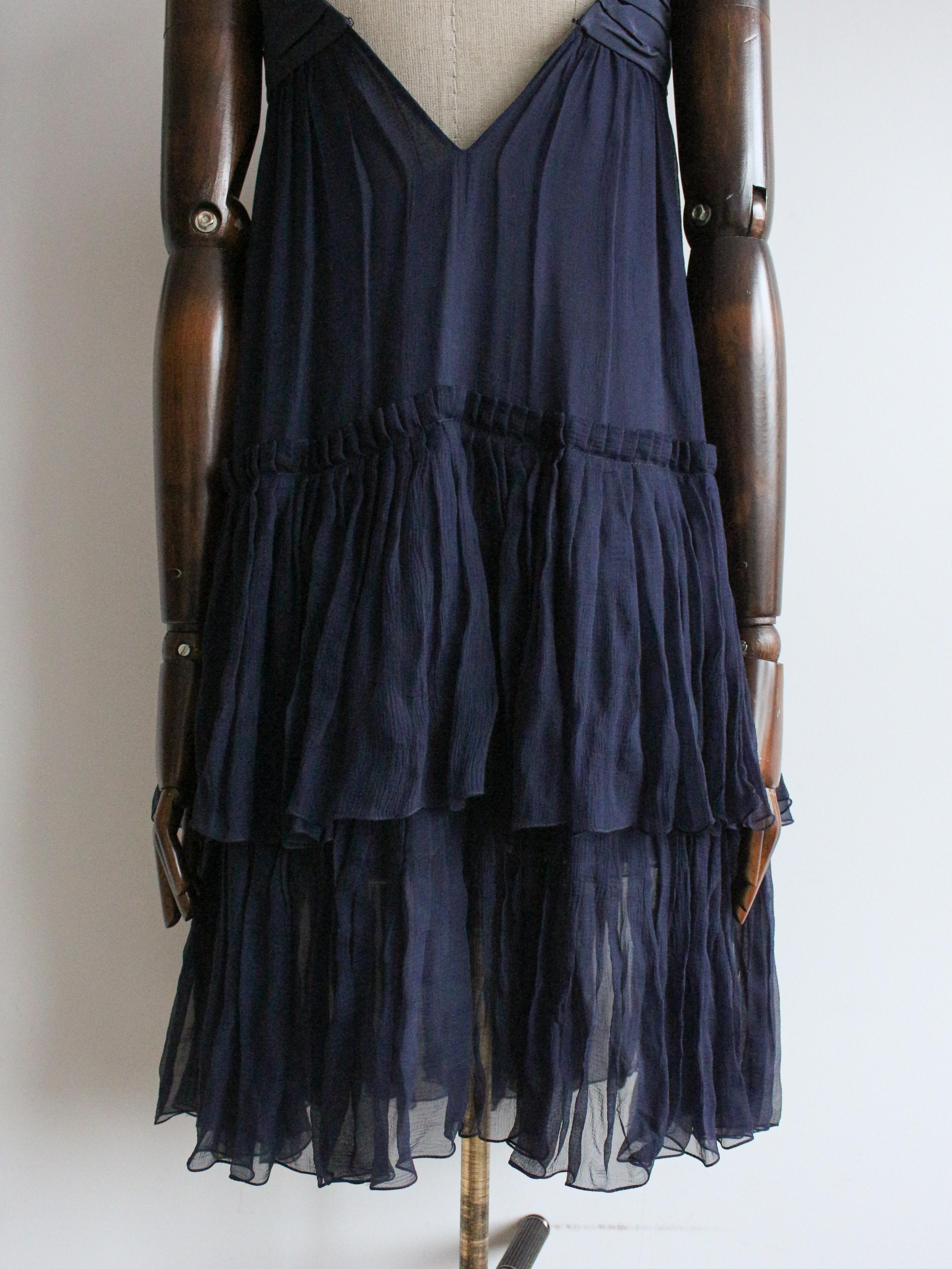 Christian Dior by John Galliano A/W08 Navy Silk Chiffon Babydoll Dress 3