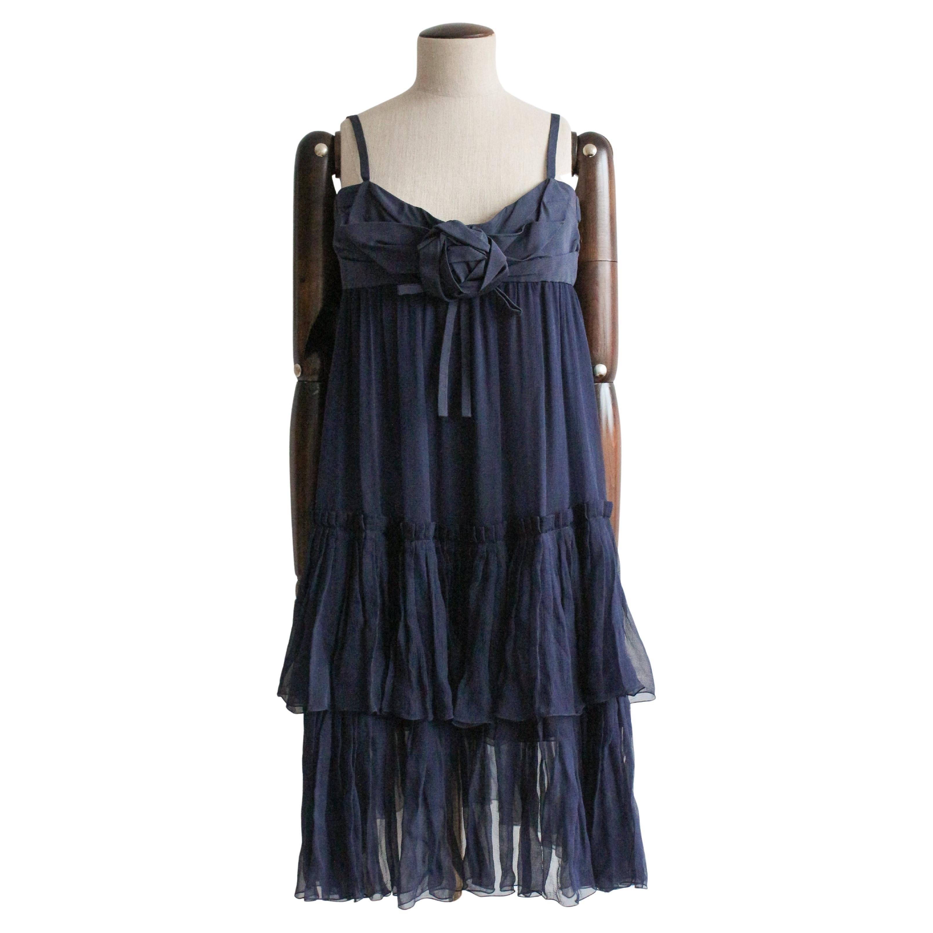 Christian Dior by John Galliano A/W08 Navy Silk Chiffon Babydoll Dress