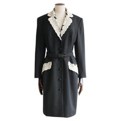 Christian Dior by John Galliano A/W98 Lace Trim Pinstripe Belted Coat Dress