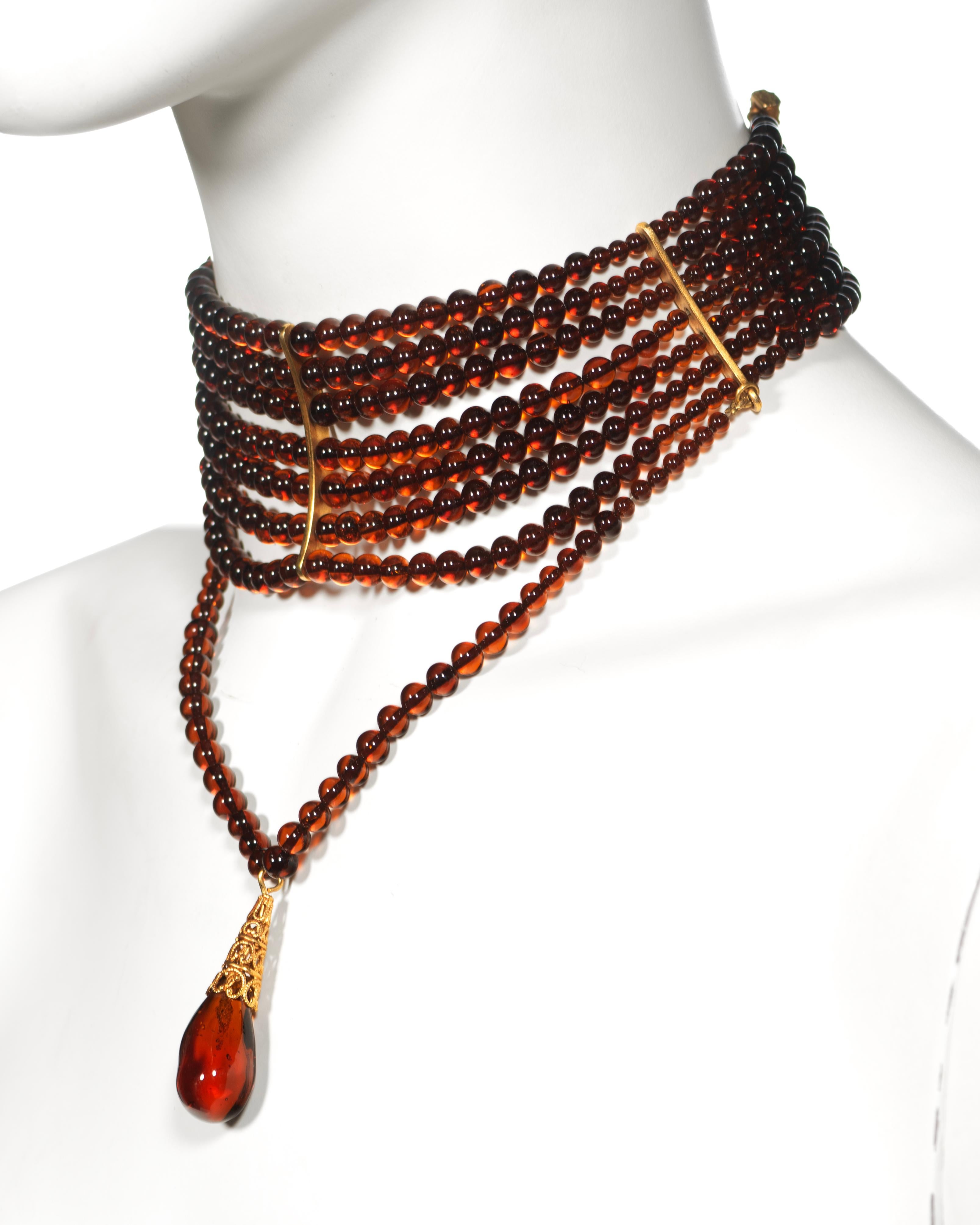 Christian Dior by John Galliano Amber Glass Bead Choker Necklace, c. 1998 For Sale 4