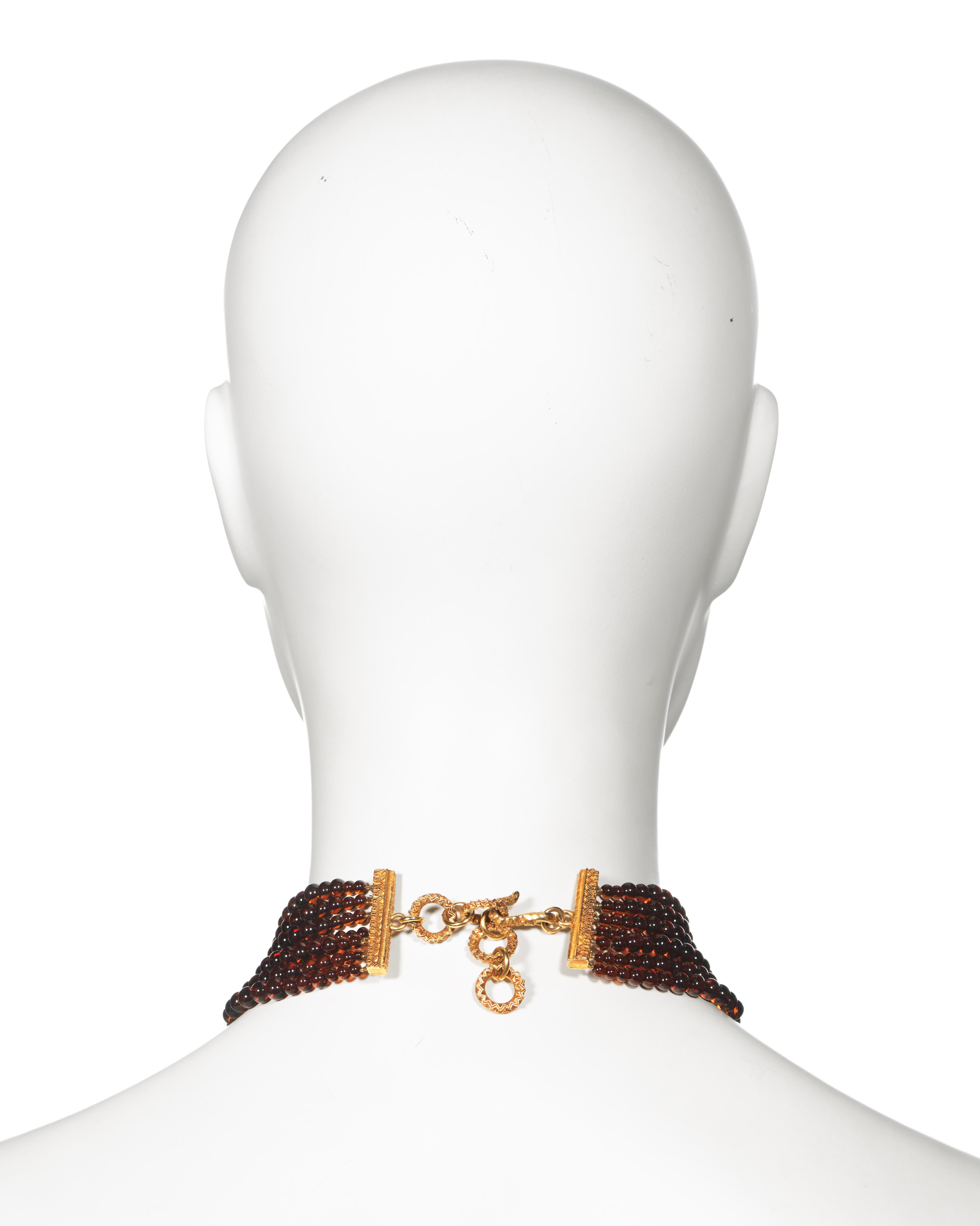 Christian Dior by John Galliano Amber Glass Bead Choker Necklace, c. 1998 For Sale 5