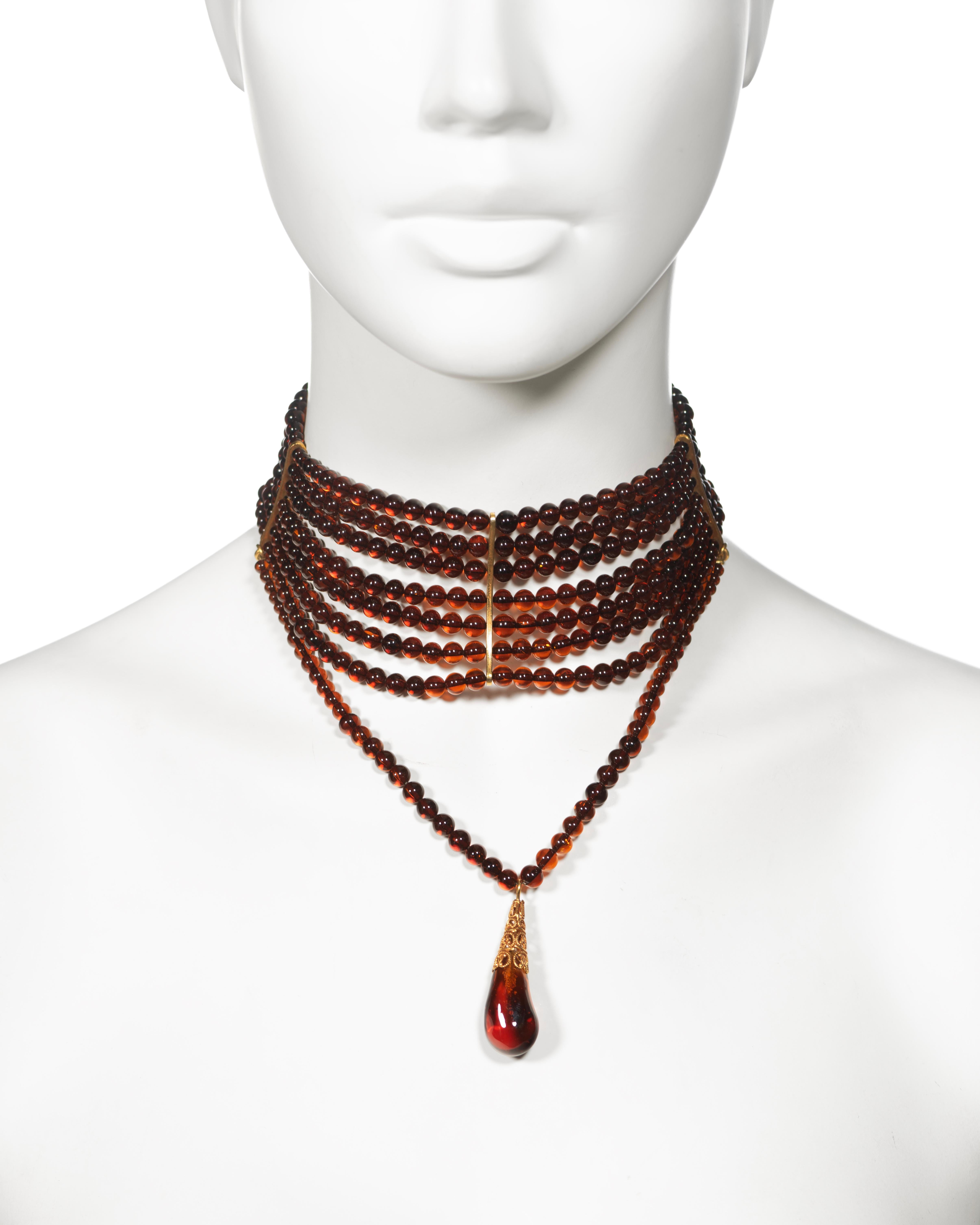 Art Deco Christian Dior by John Galliano Amber Glass Bead Choker Necklace, c. 1998 For Sale