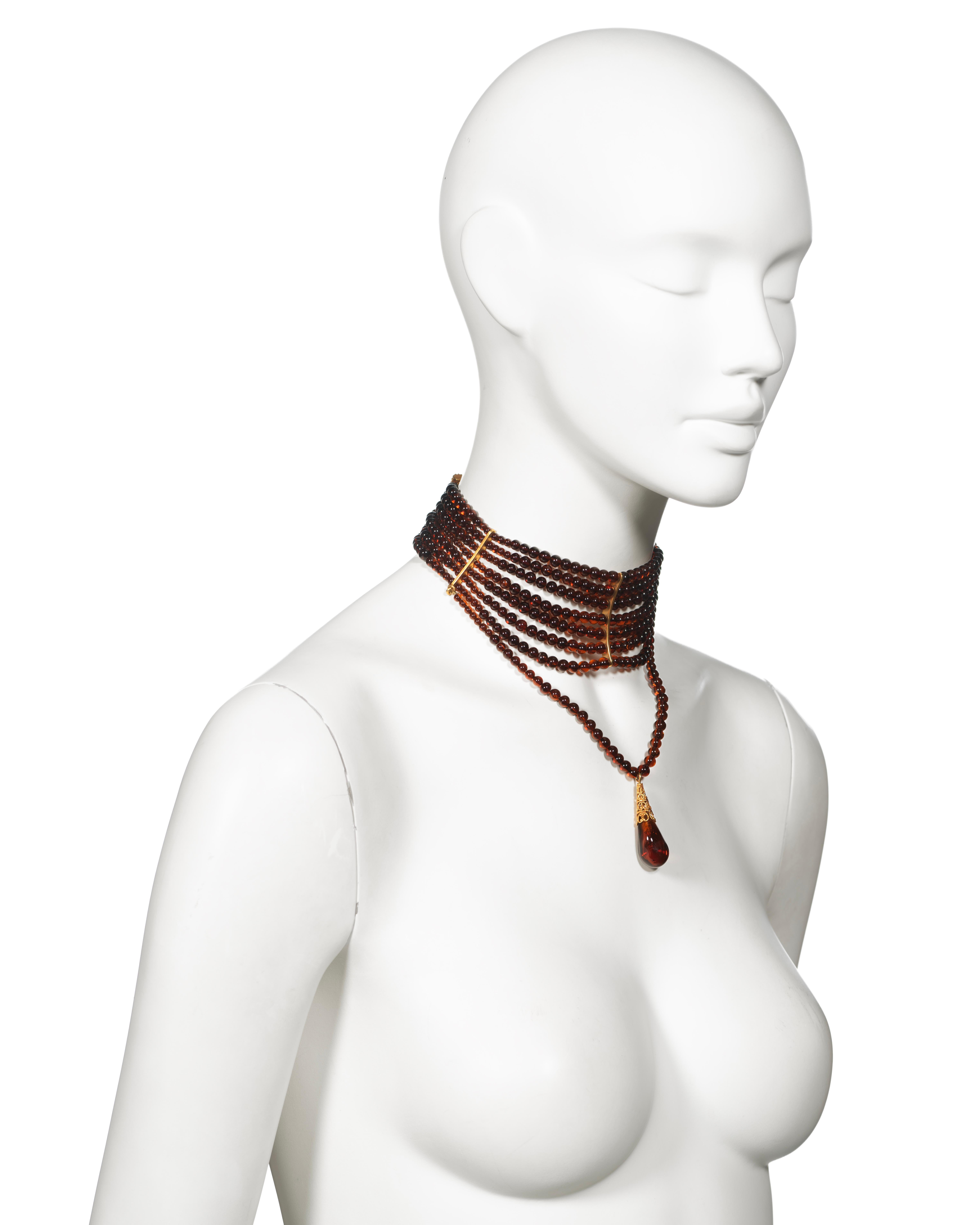 Women's Christian Dior by John Galliano Amber Glass Bead Choker Necklace, c. 1998 For Sale