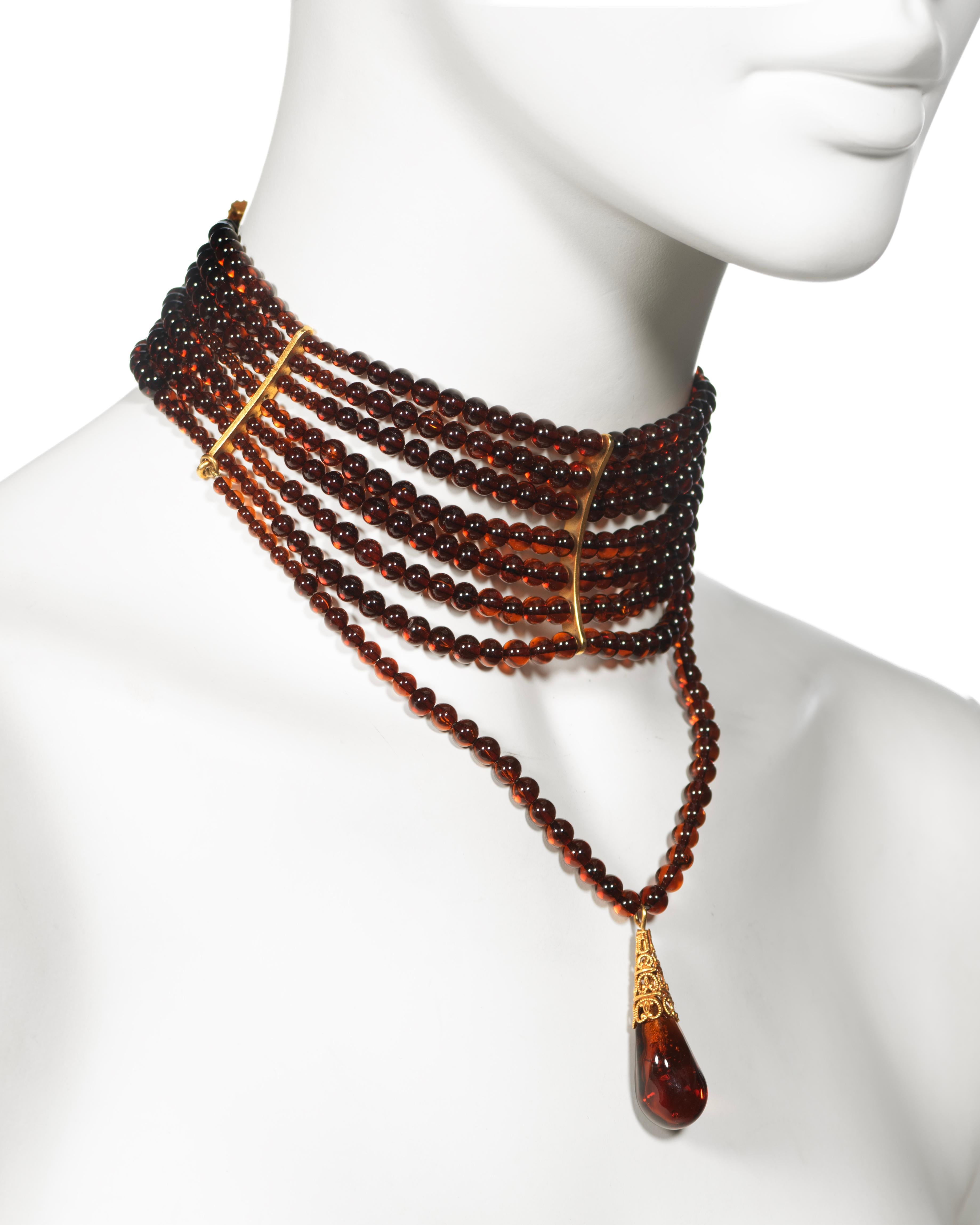 Christian Dior by John Galliano Amber Glass Bead Choker Necklace, c. 1998 For Sale 1