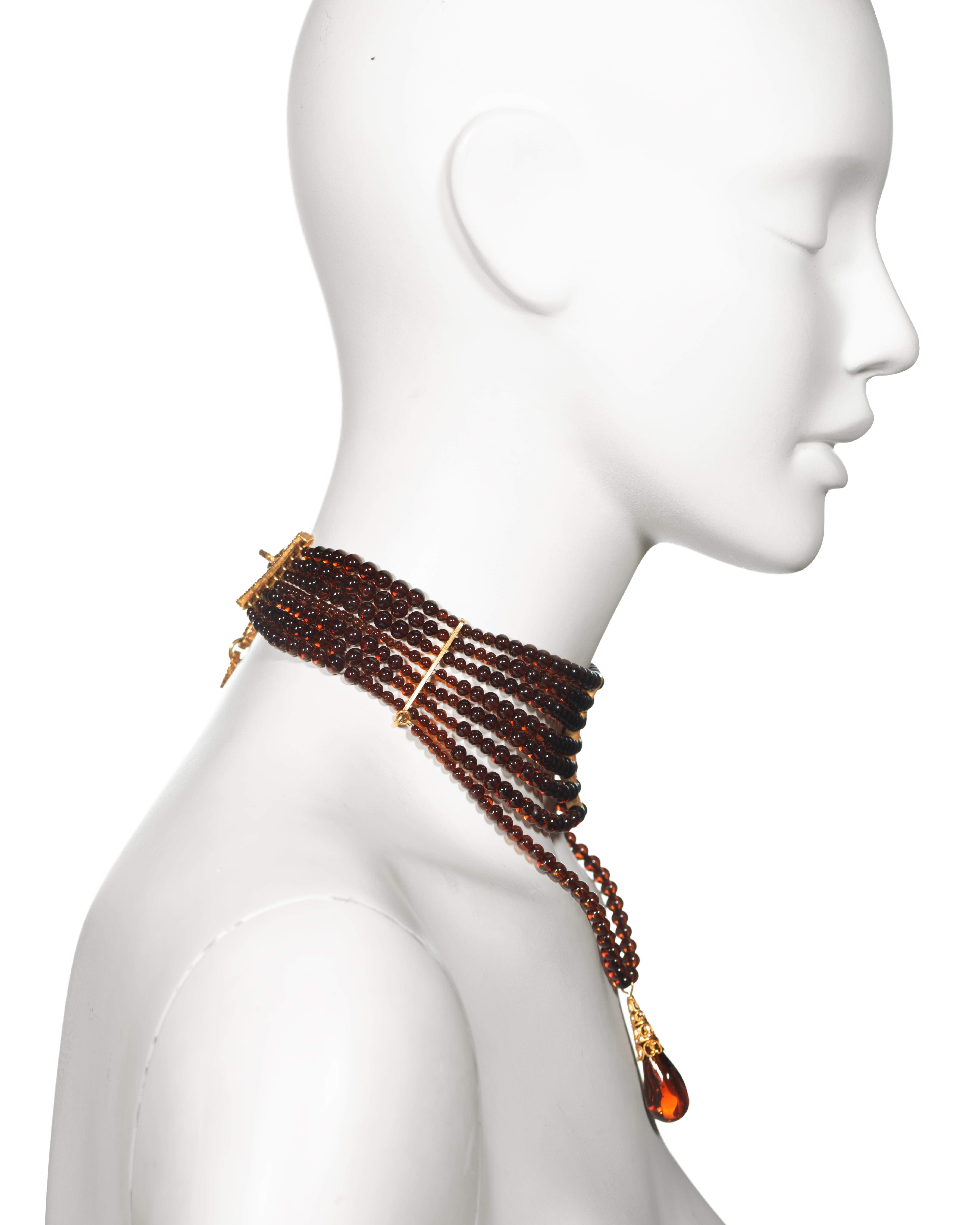 Christian Dior by John Galliano Amber Glass Bead Choker Necklace, c. 1998 For Sale 2