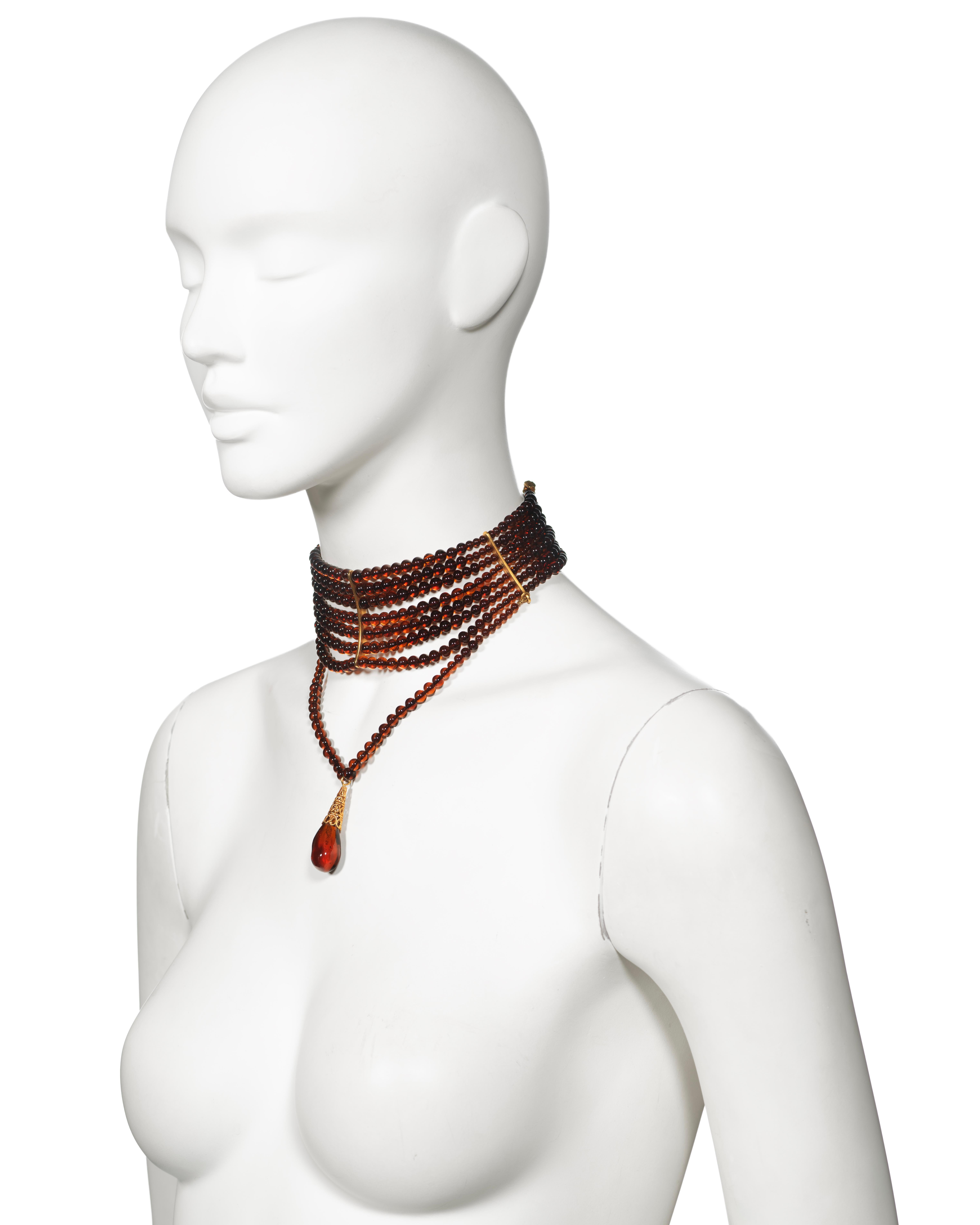 Christian Dior by John Galliano Amber Glass Bead Choker Necklace, c. 1998 For Sale 3