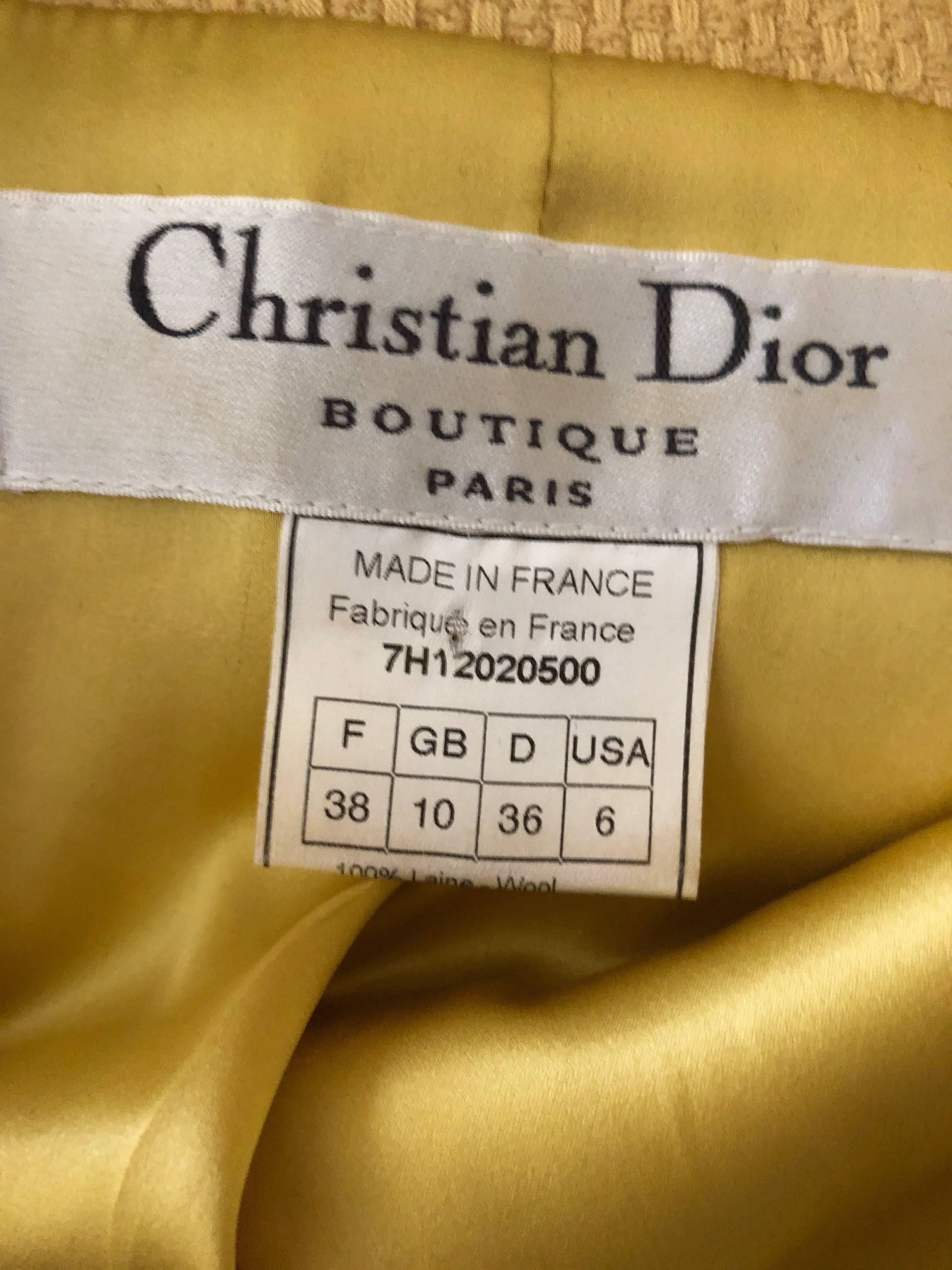 Christian Dior by John Galliano Autumn 1997 Mink Trim Yellow Boucle Coat Dress 7