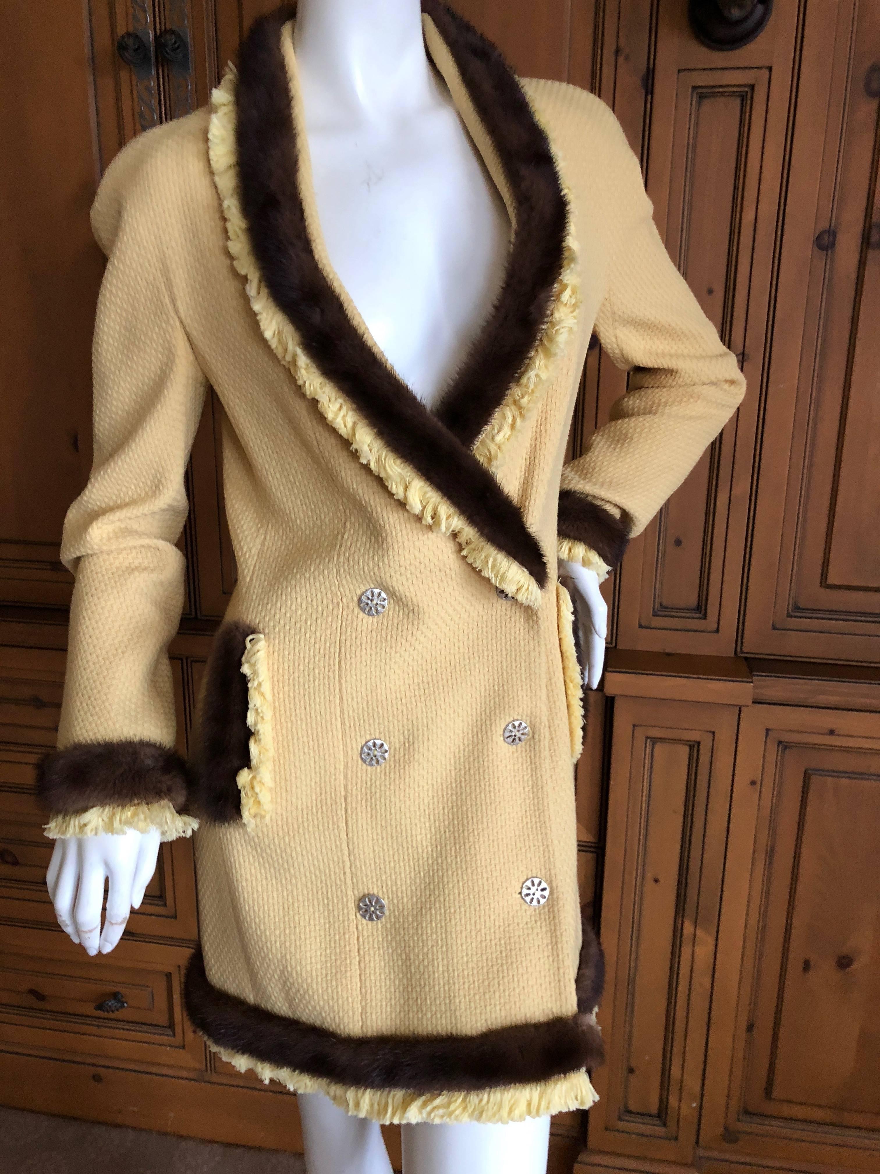 Christian Dior by John Galliano Autumn 1997 Mink Trim Yellow Boucle Coat Dress For Sale 1