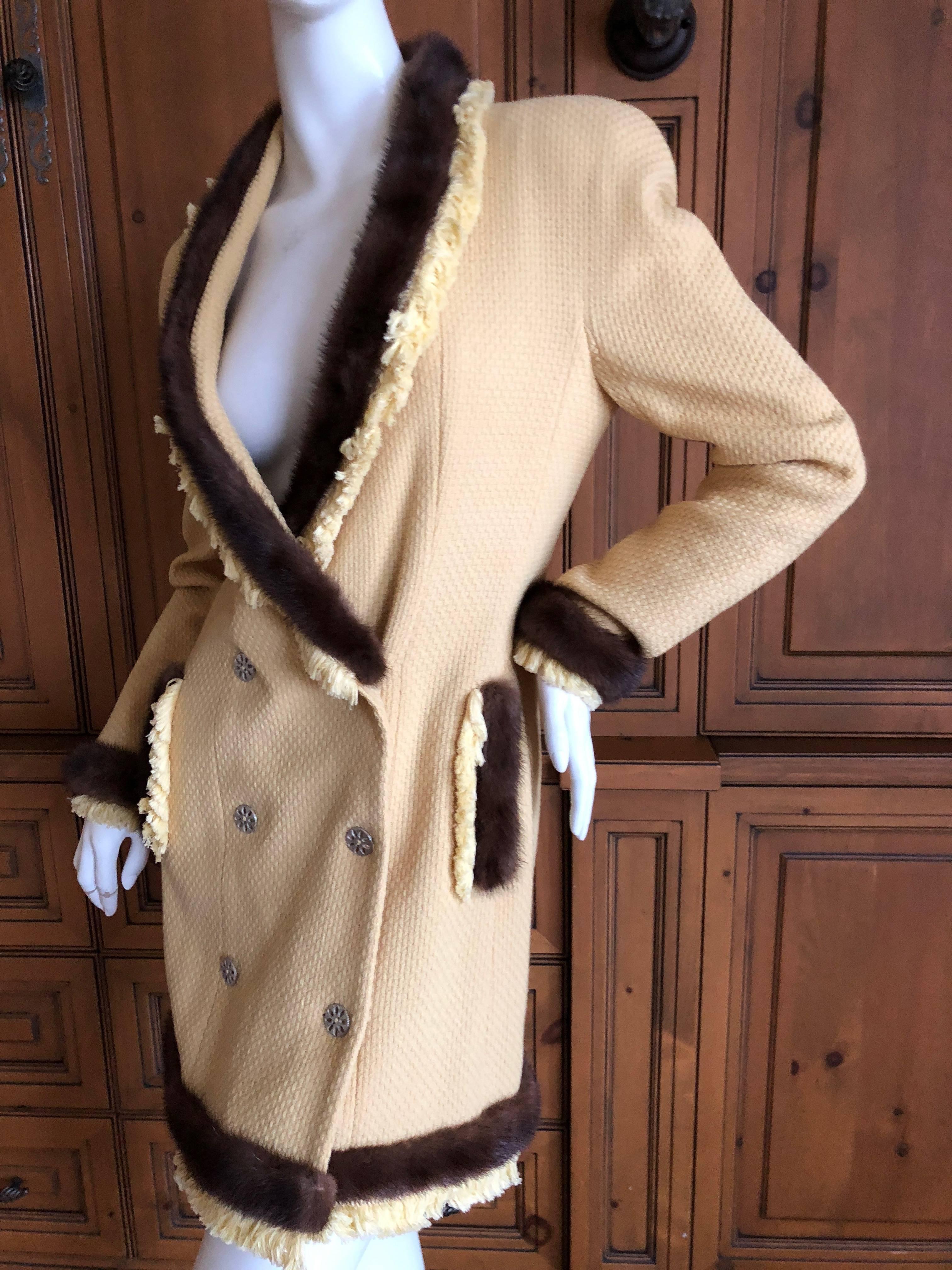 Christian Dior by John Galliano Autumn 1997 Mink Trim Yellow Boucle Coat Dress For Sale 2