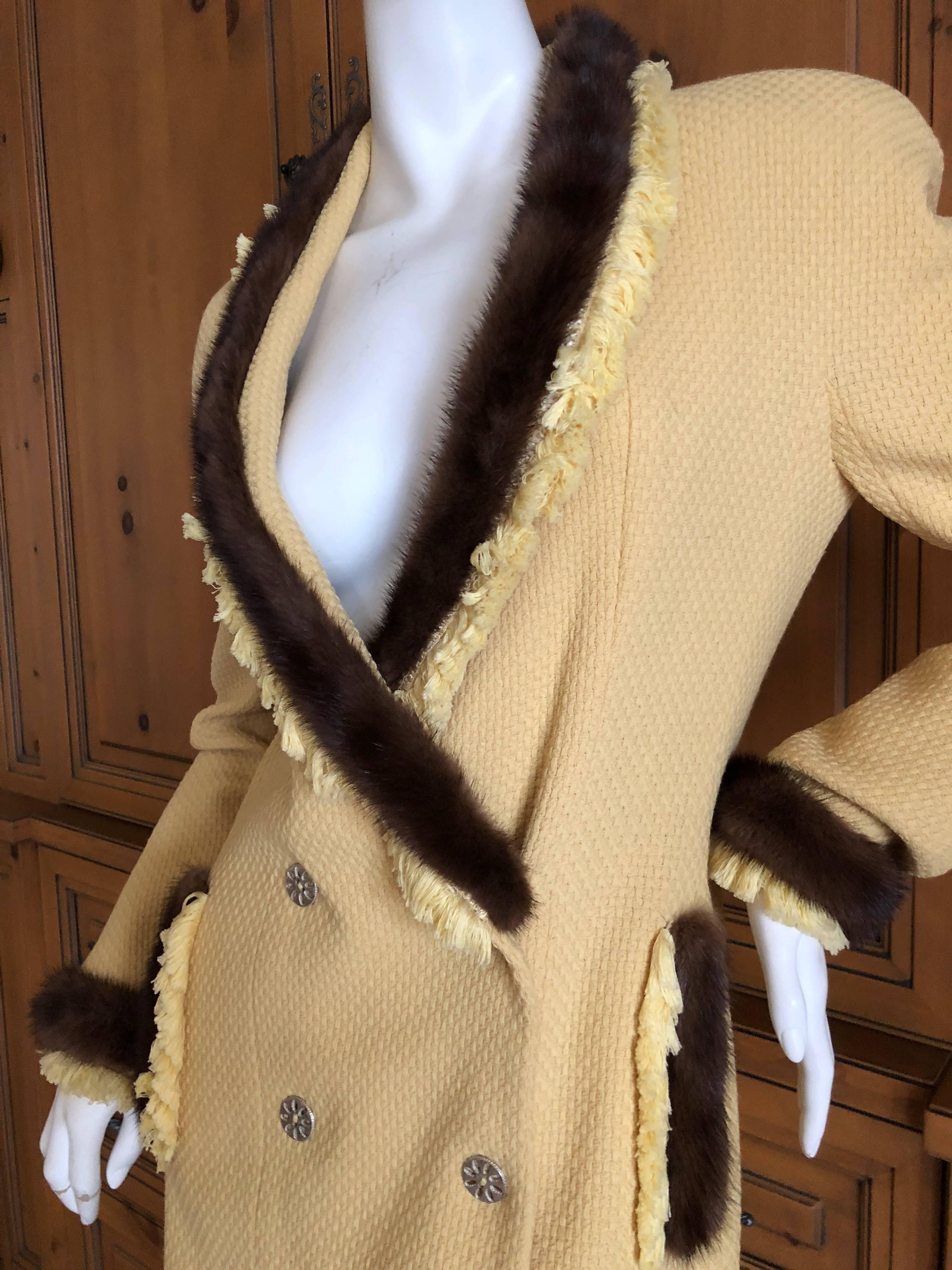 Christian Dior by John Galliano Autumn 1997 Mink Trim Yellow Boucle Coat Dress For Sale 5