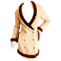 Retro Christian Dior by John Galliano Autumn 1997 Mink Trim Yellow Boucle Coat Dress