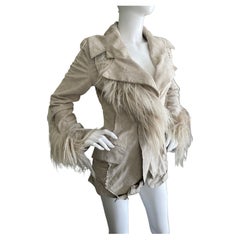 Christian Dior by John Galliano Autumn 2006 Distressed Suede Jacket  w Fur Trim