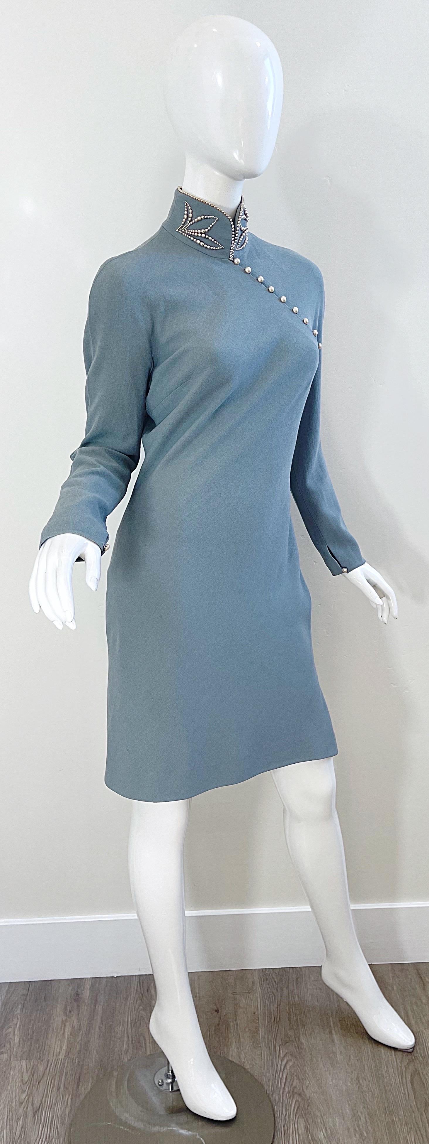 Documented Christian Dior by John Galliano AW 1997 Size 6 Blue Cheongsam Dress 7