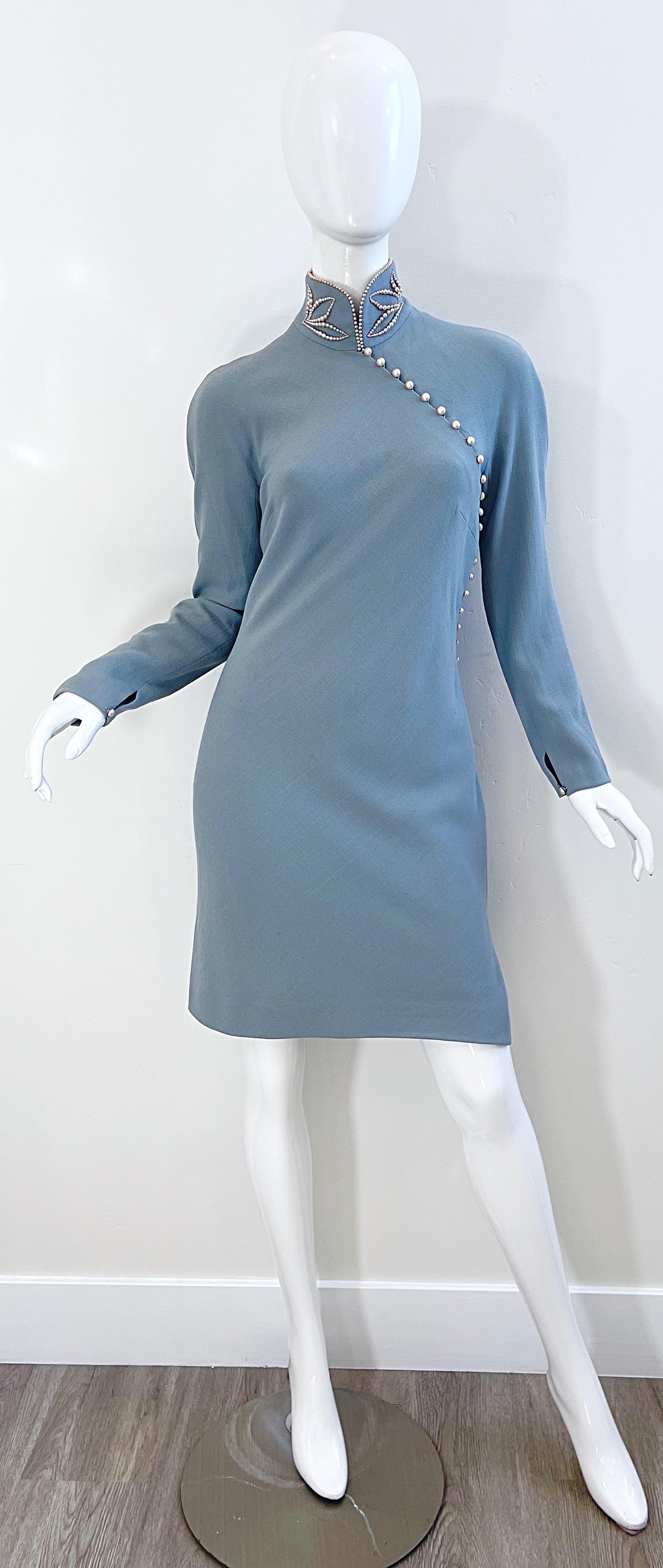Documented Christian Dior by John Galliano AW 1997 Size 6 Blue Cheongsam Dress 12