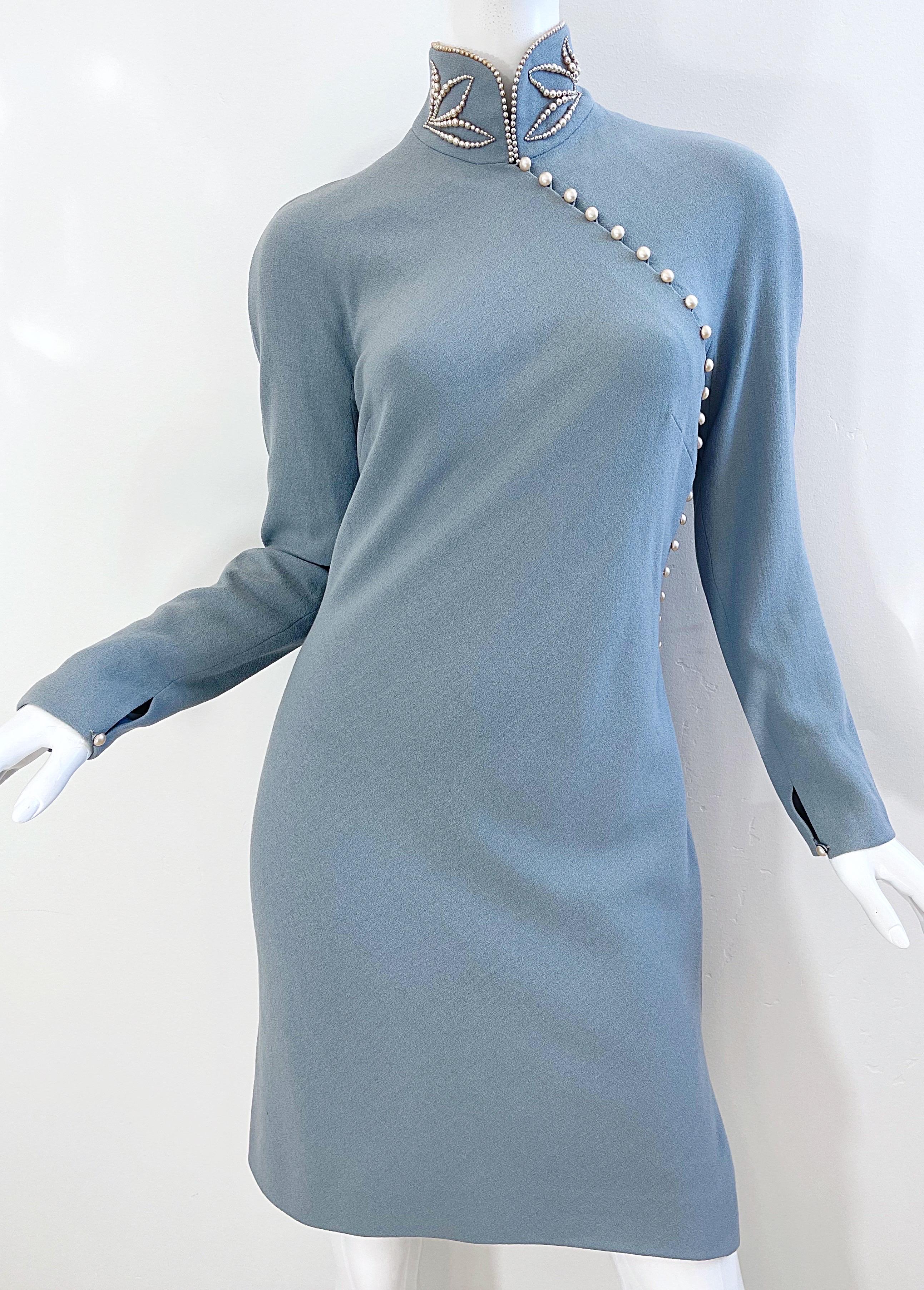 Documented Christian Dior by John Galliano AW 1997 Size 6 Blue Cheongsam Dress 1