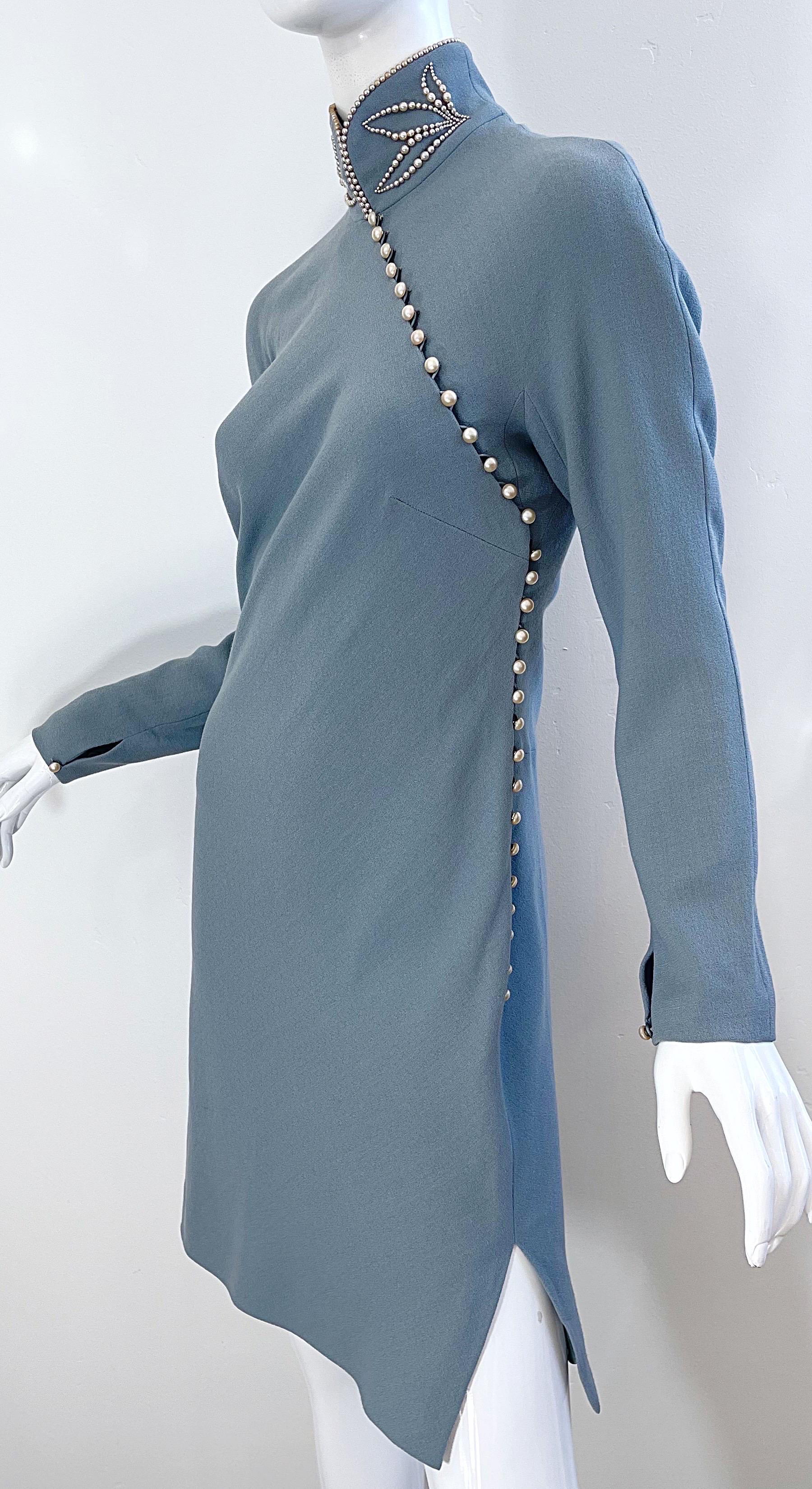 Documented Christian Dior by John Galliano AW 1997 Size 6 Blue Cheongsam Dress 3