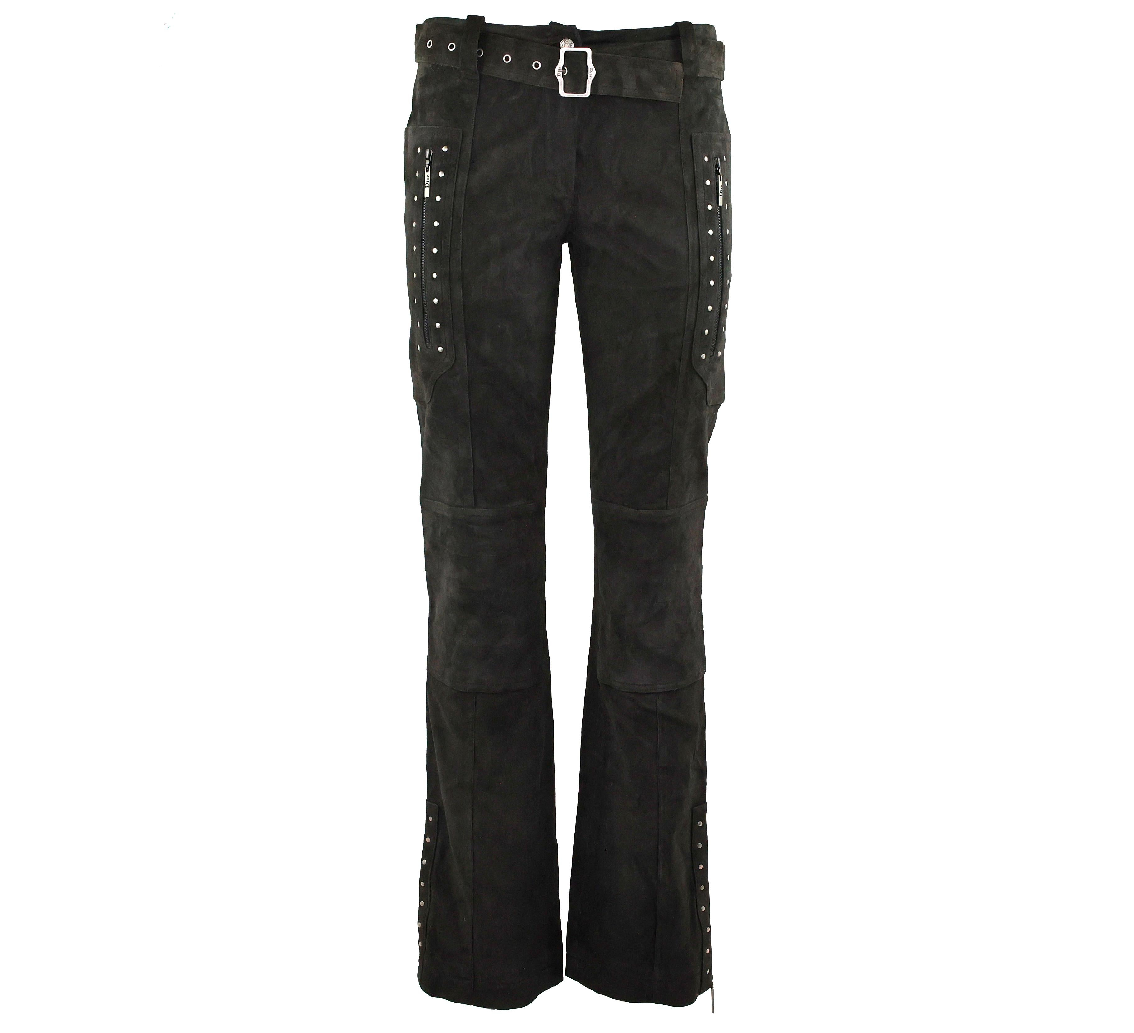 Noir Christian Dior by John Galliano AW04 Ensemble en daim clouté (veste et pantalon) en vente