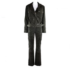 Christian Dior by John Galliano AW04 Conjunto de ante con tachuelas (chaqueta y pantalón)