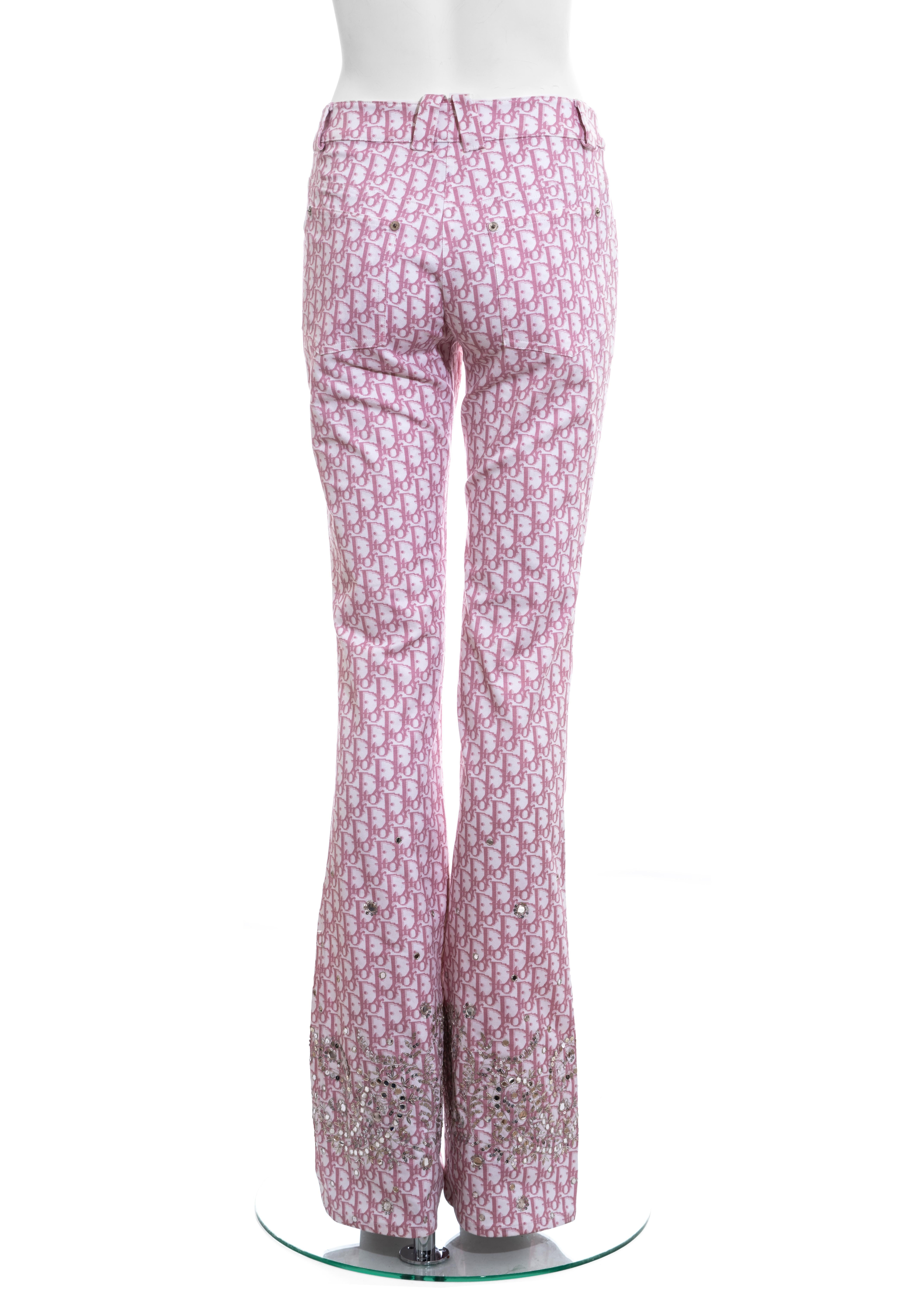 Gray Christian Dior by John Galliano baby pink monogram embellished pants, ss 2004