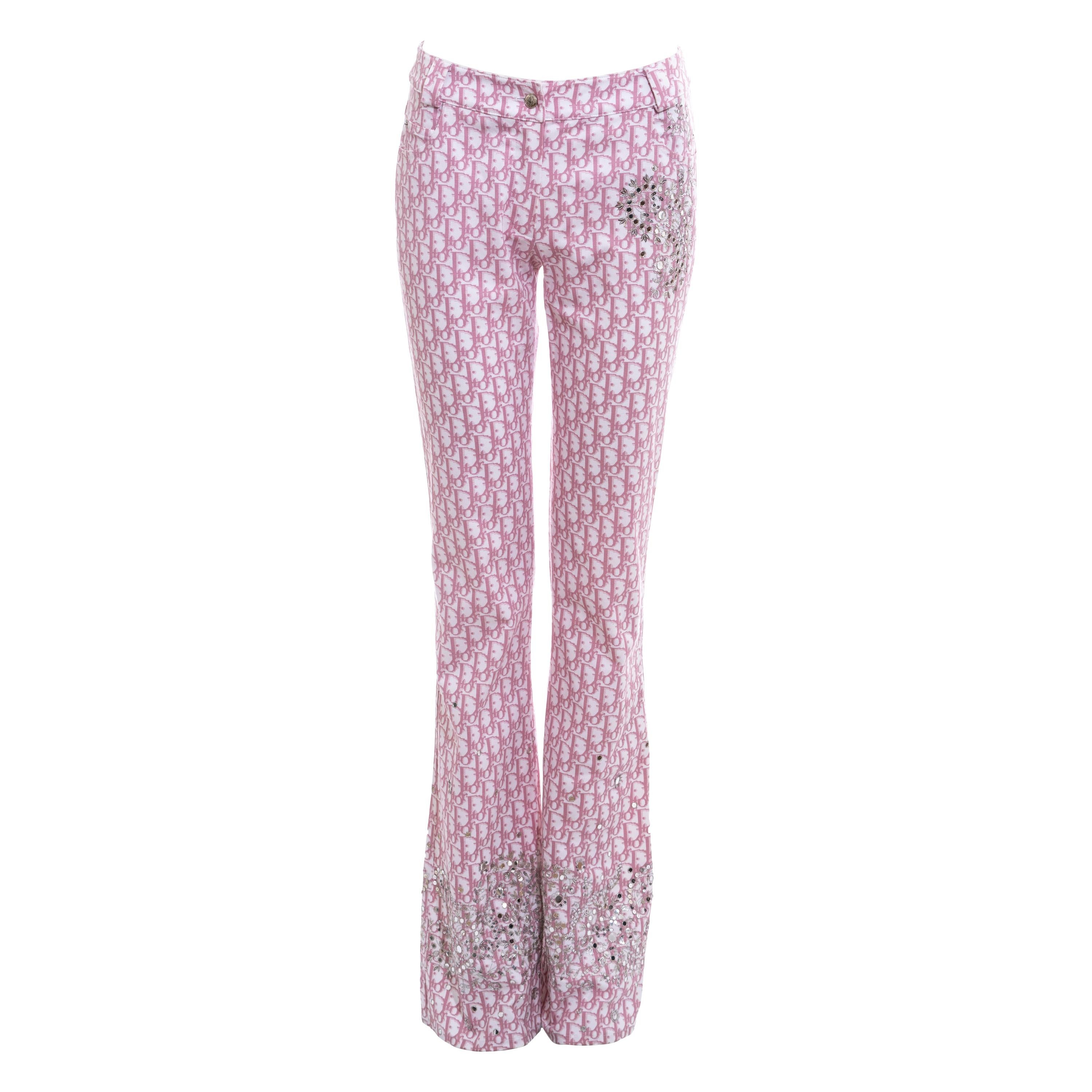 Christian Dior by John Galliano baby pink monogram embellished pants, ss 2004
