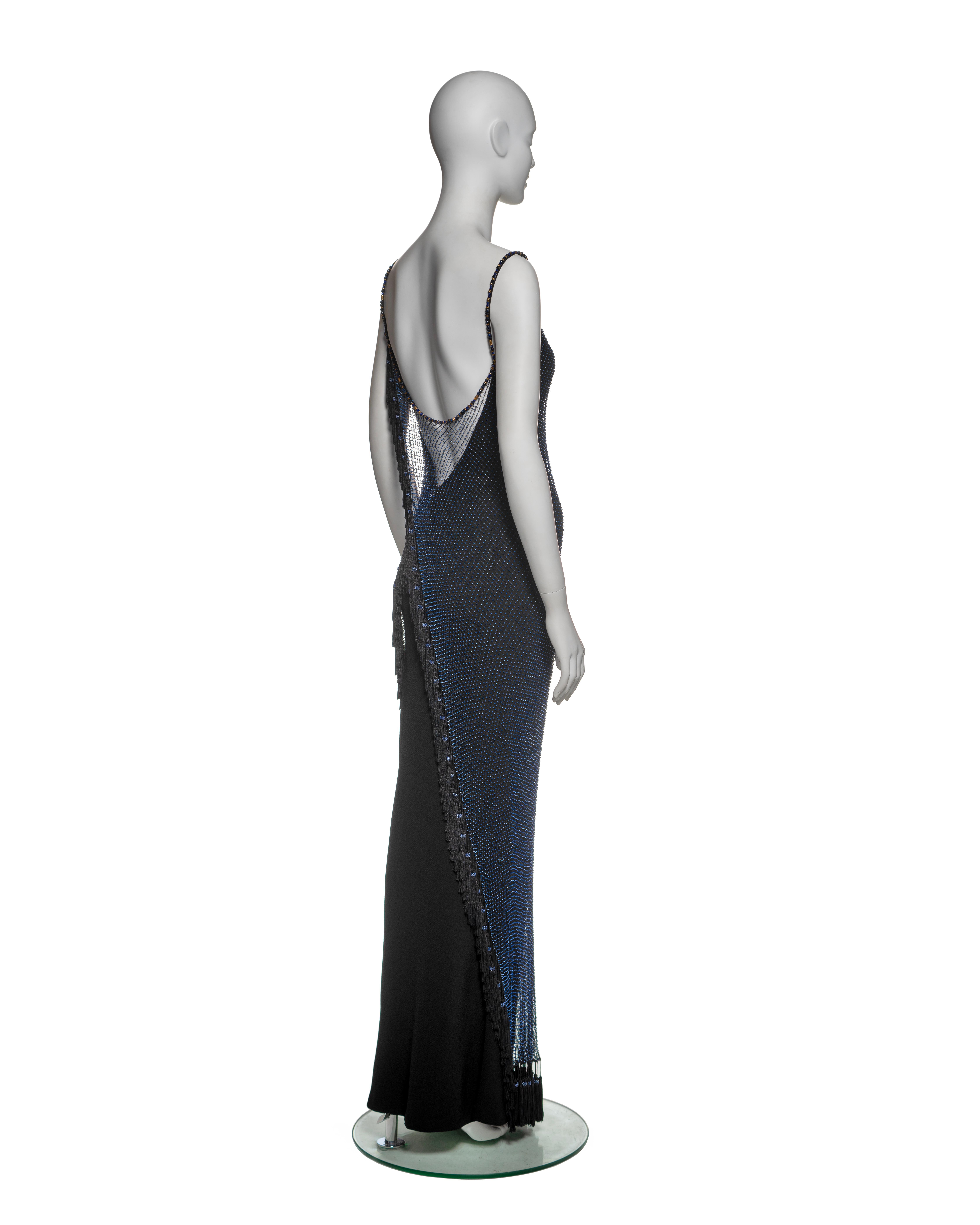 Christian Dior by John Galliano Beaded Net Evening Dress with Fringe, SS 1998 5