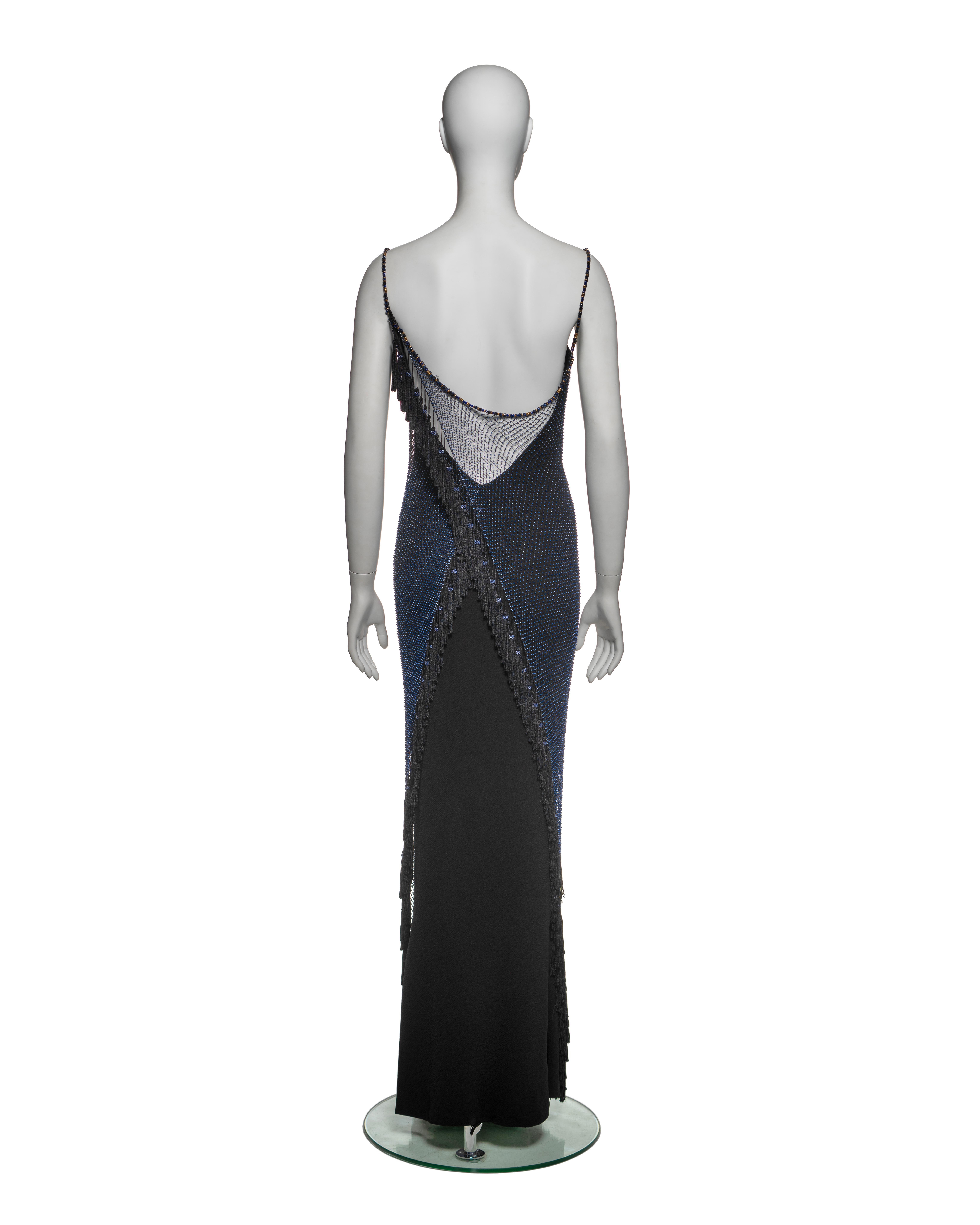 Christian Dior by John Galliano Beaded Net Evening Dress with Fringe, SS 1998 6