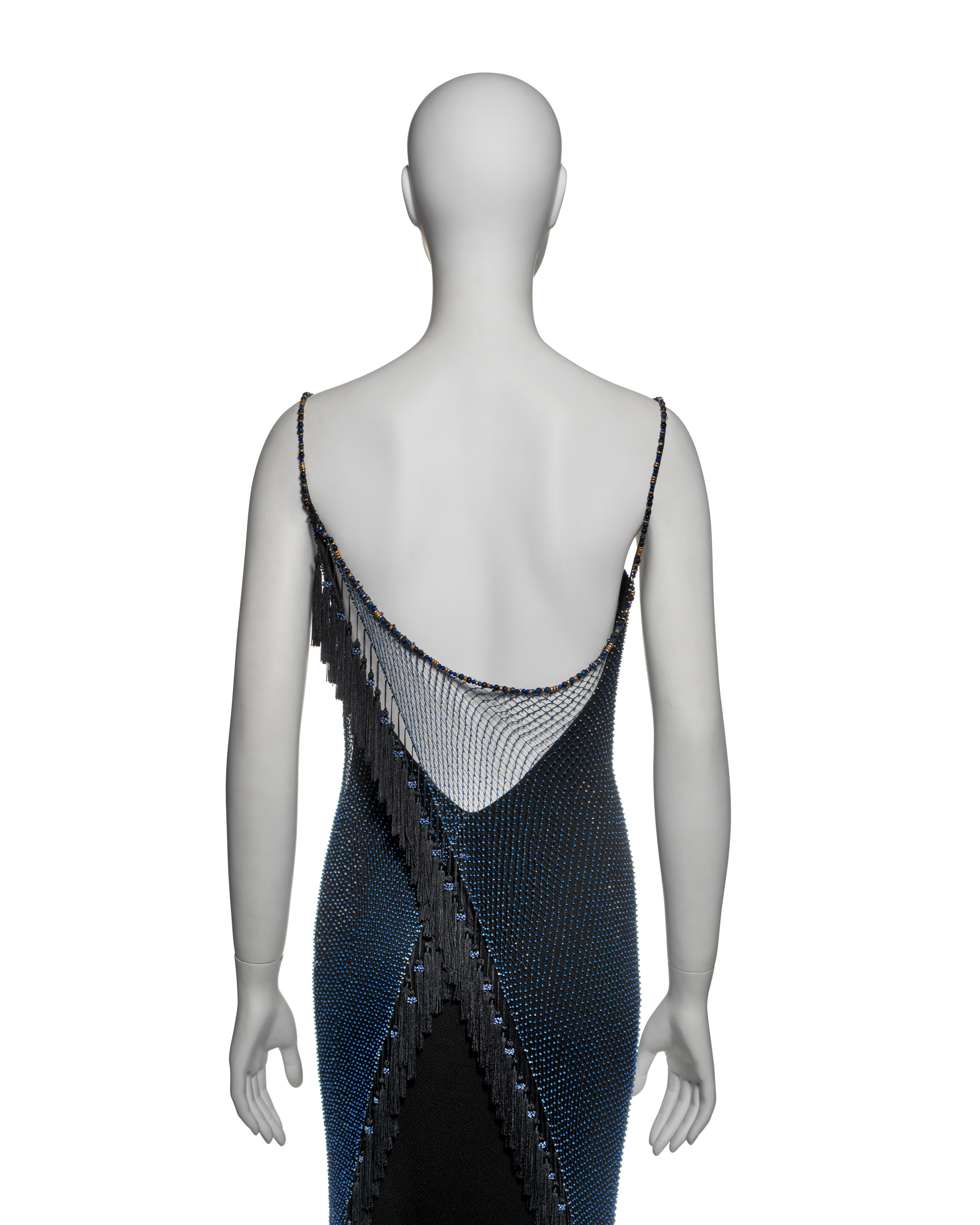 Christian Dior by John Galliano Beaded Net Evening Dress with Fringe, SS 1998 7