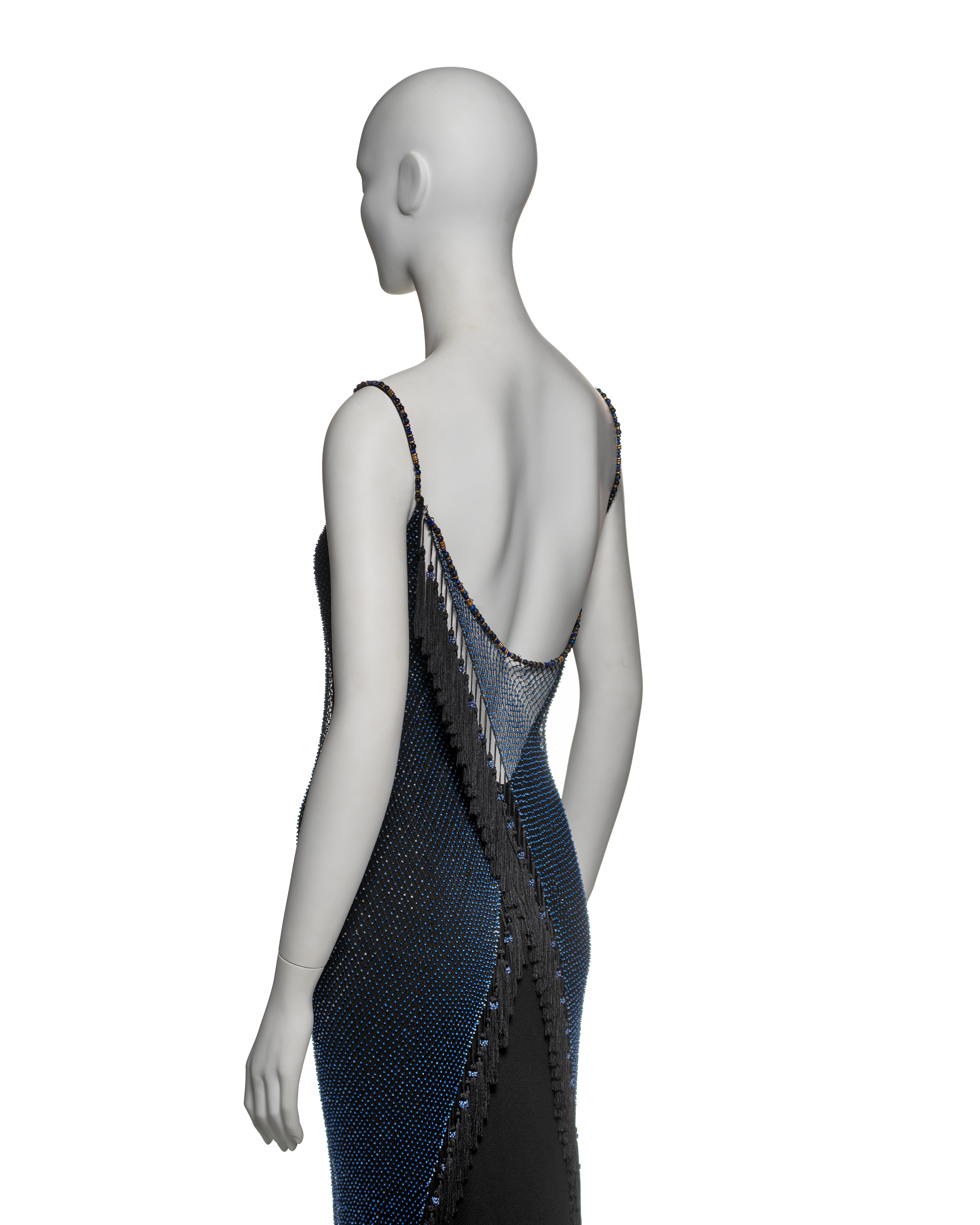 Christian Dior by John Galliano Beaded Net Evening Dress with Fringe, SS 1998 10