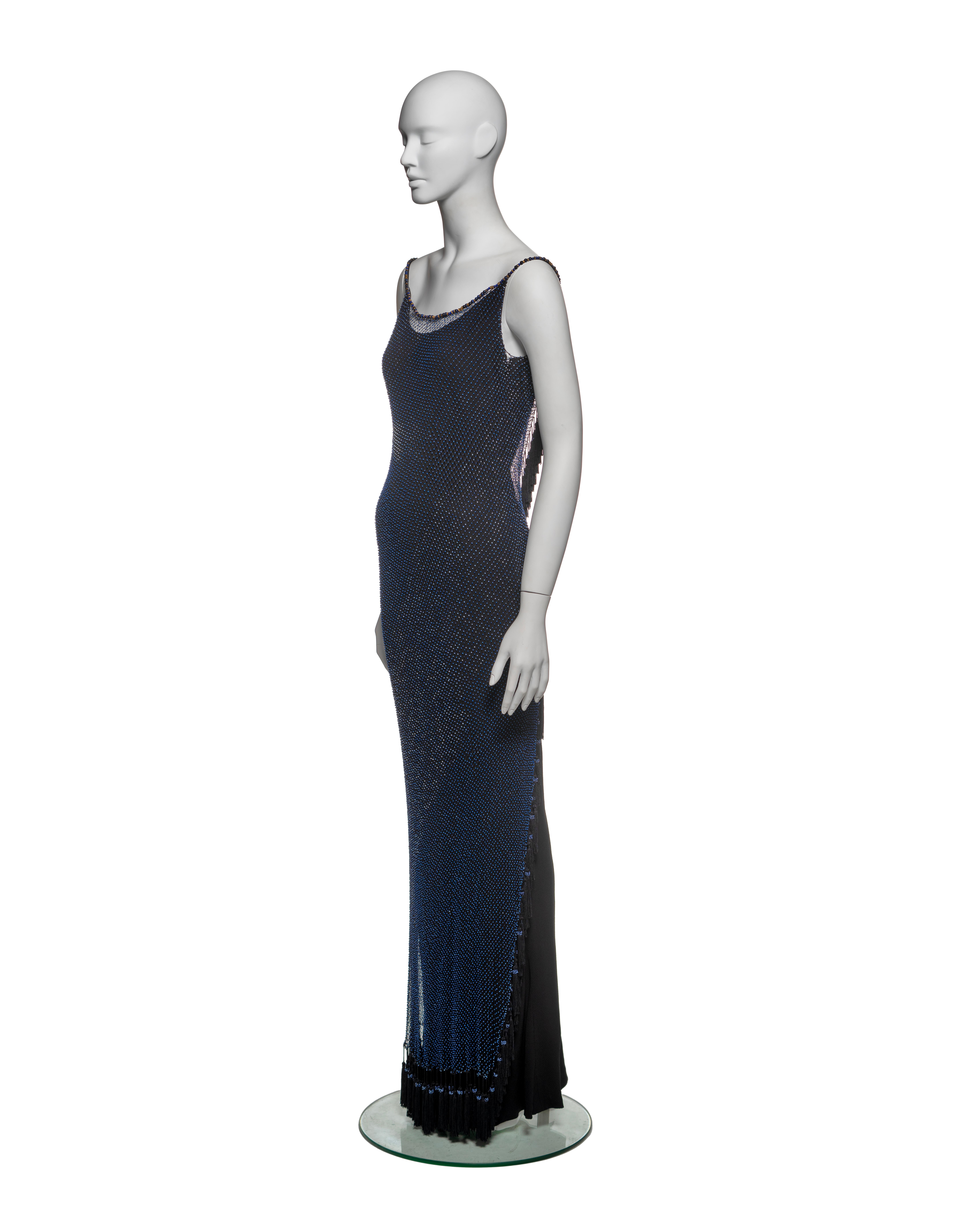 Christian Dior by John Galliano Beaded Net Evening Dress with Fringe, SS 1998 11