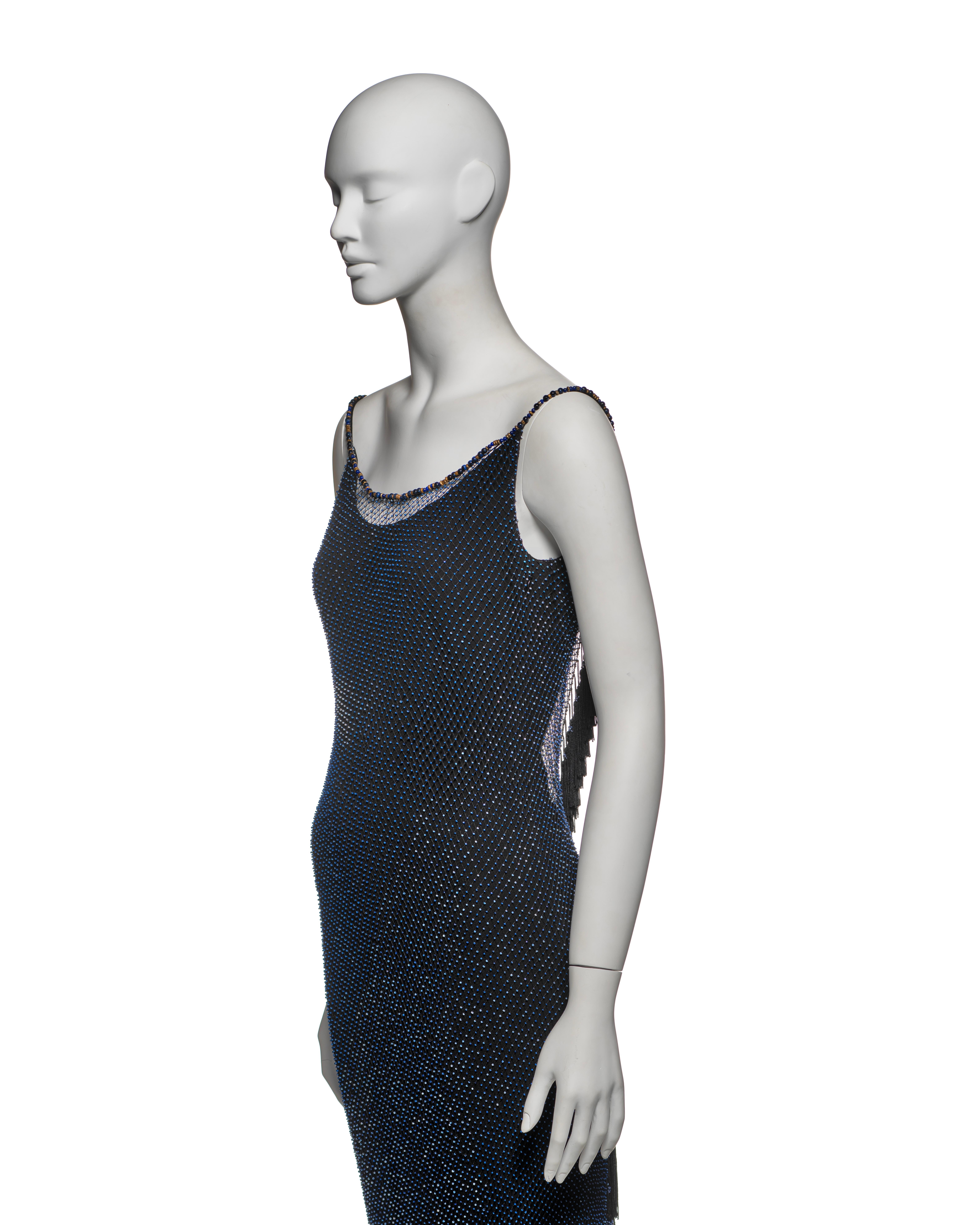 Christian Dior by John Galliano Beaded Net Evening Dress with Fringe, SS 1998 12