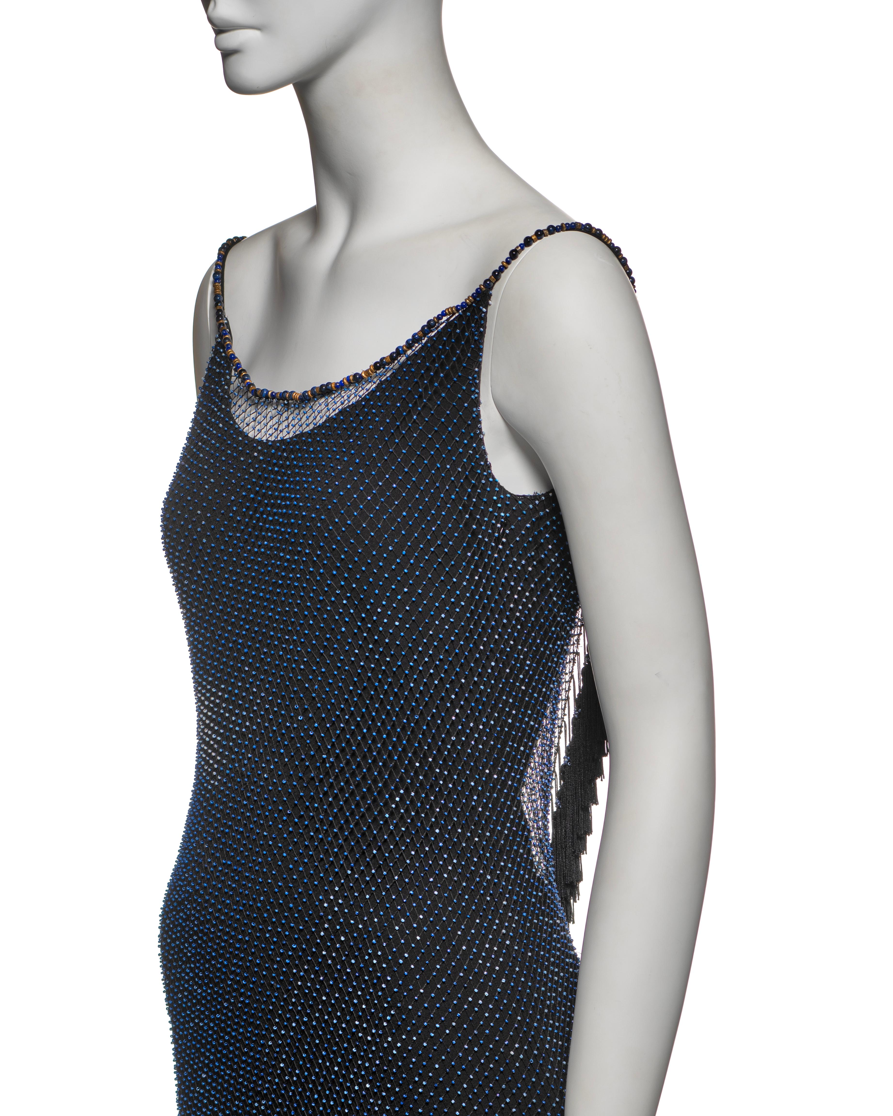 Christian Dior by John Galliano Beaded Net Evening Dress with Fringe, SS 1998 13